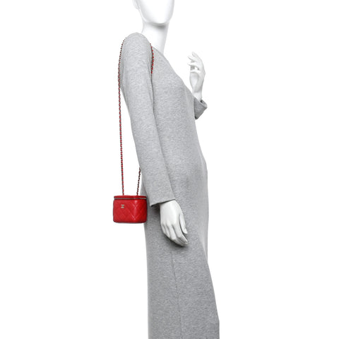 Caviar Quilted Mini Vanity Case With Chain Red