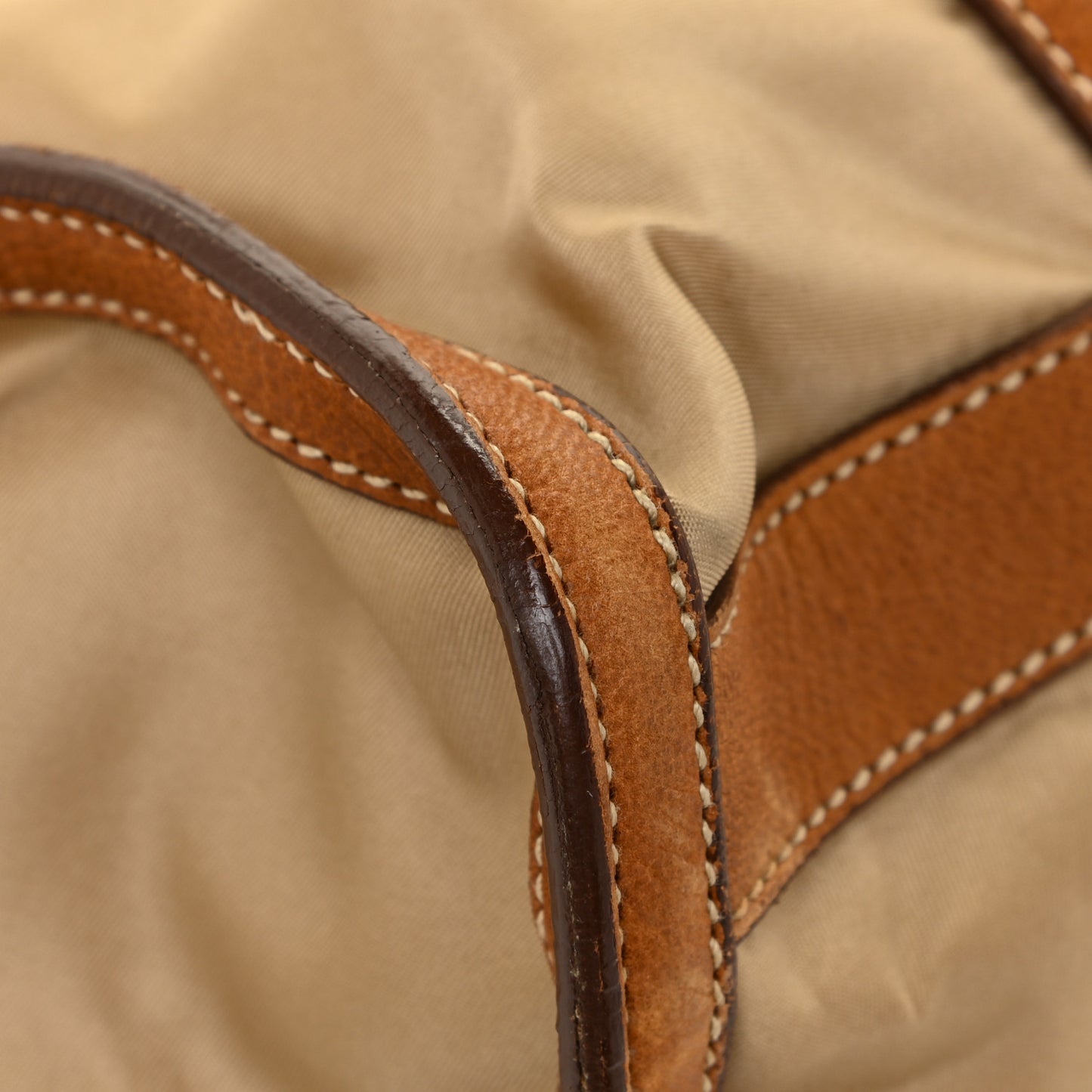 Tessuto Nylon Vitello Foldover Pushlock Satchel Beige