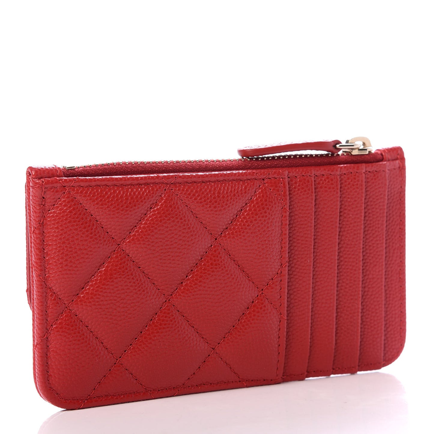 Caviar Quilted Flap Zip Card Holder Red