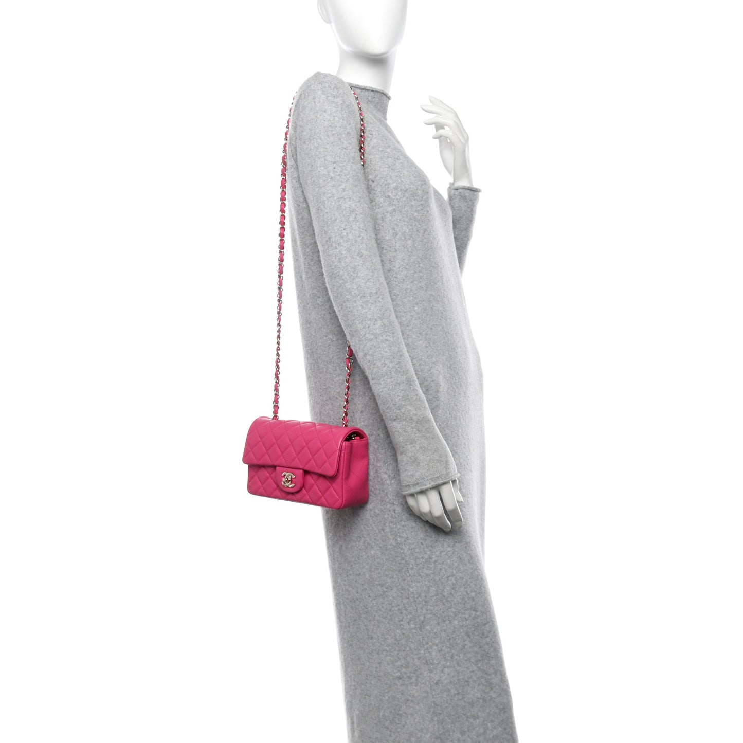 Lambskin Quilted Mini Rectangular Flap Pink