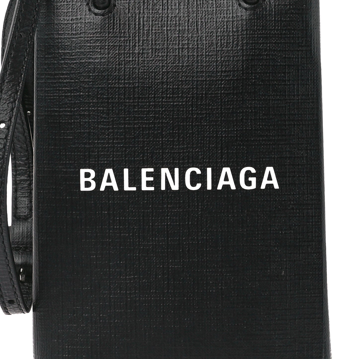 Squared Calfskin Logo Shopping Phone Holder Bag Black