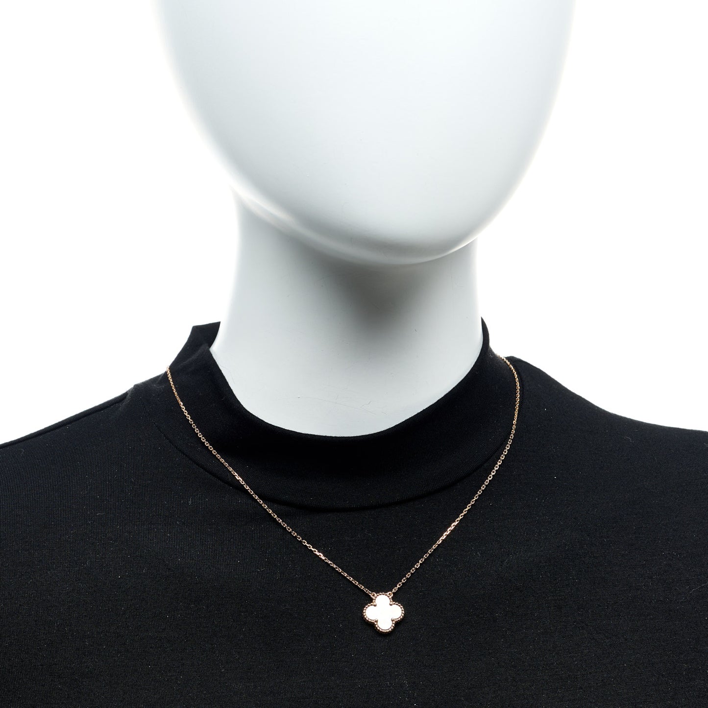 18K Rose Gold Gray Mother of Pearl Vintage Alhambra Pendant Necklace