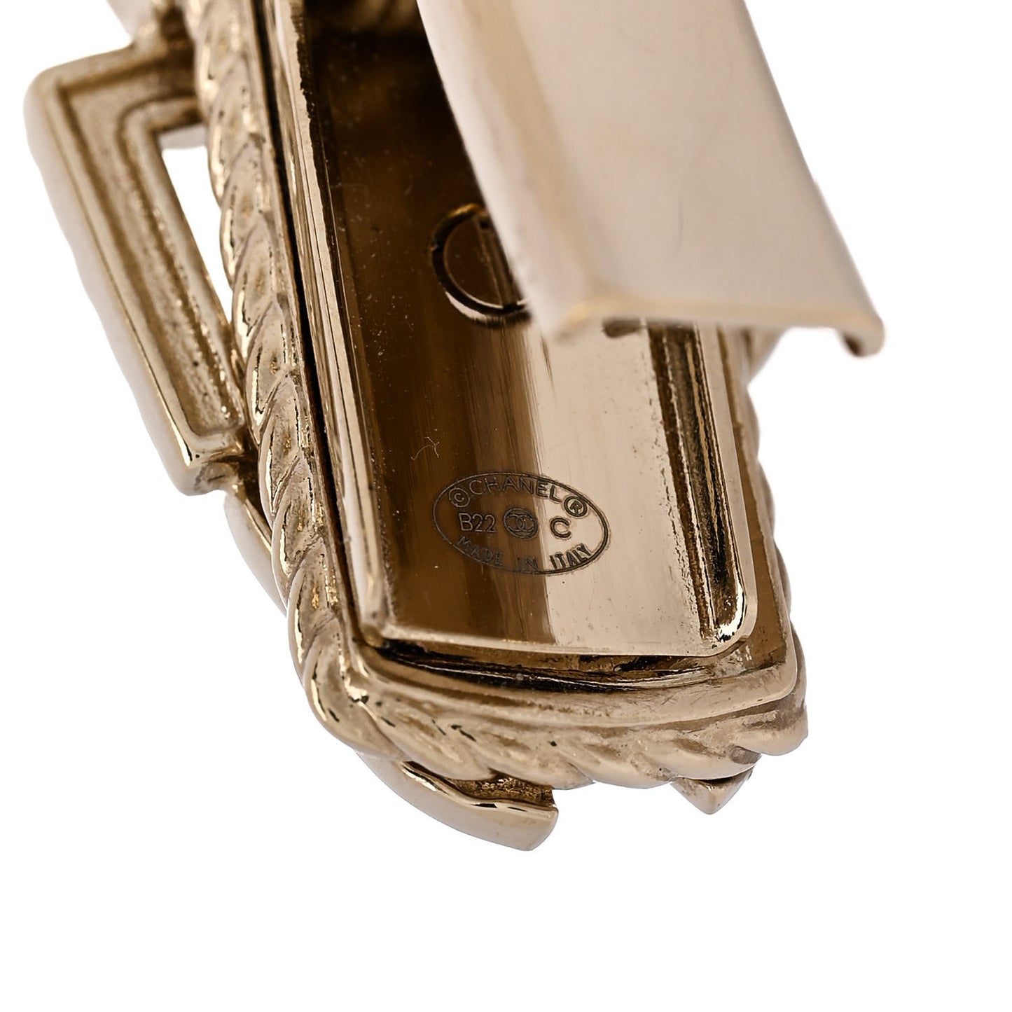 Metal Crystal CC Rue Cambon Hair Clip Gold Pearly White