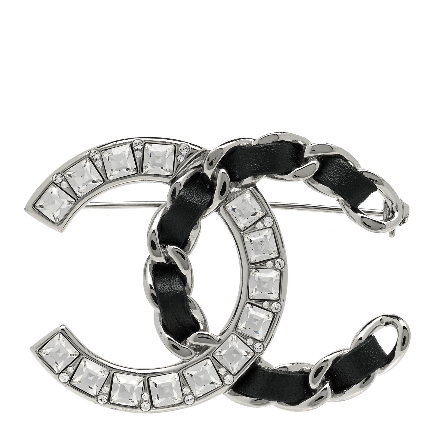 Lambskin Baguette Crystal CC Chain Brooch Black Silver
