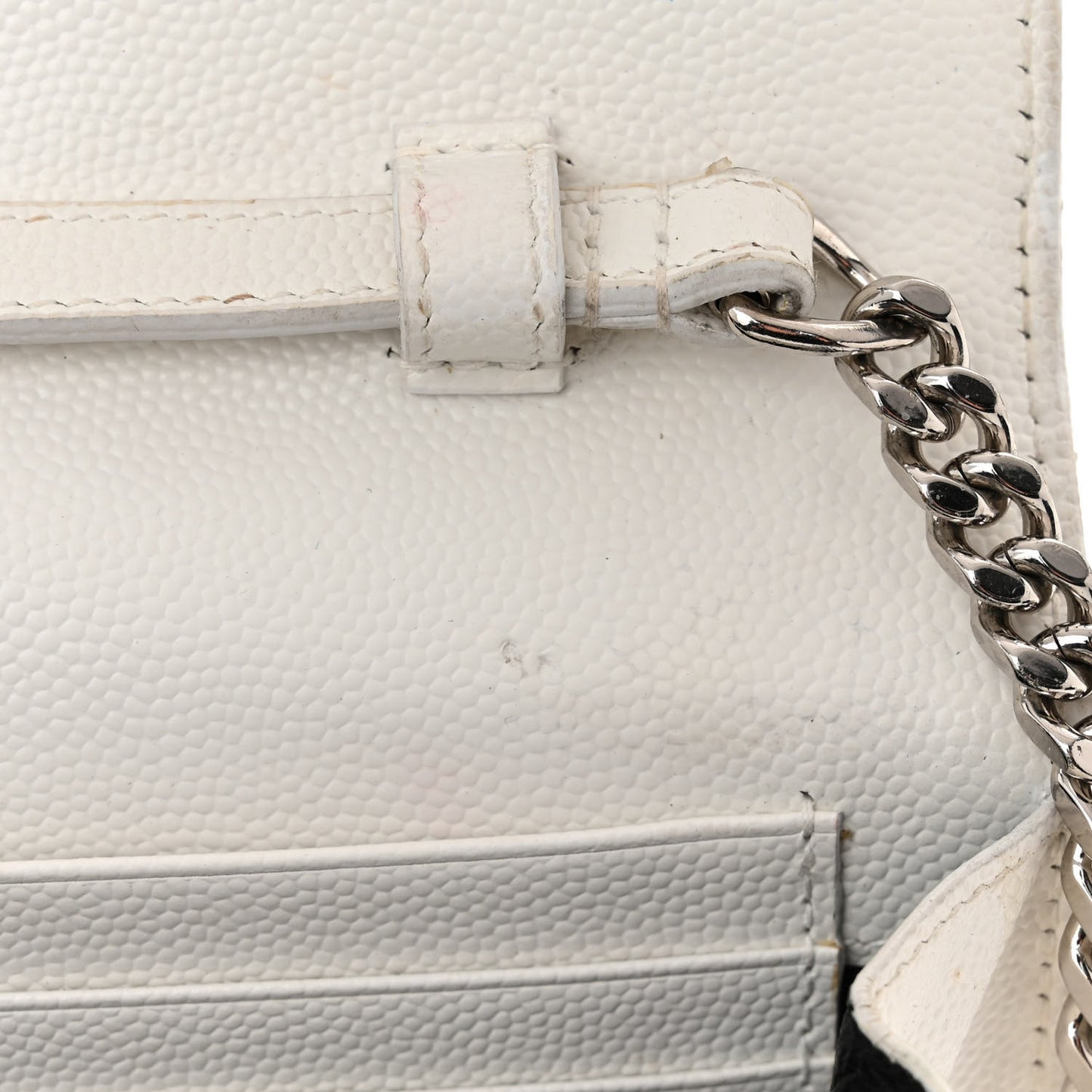 Grain De Poudre Matelasse Chevron Monogram Chain Wallet White