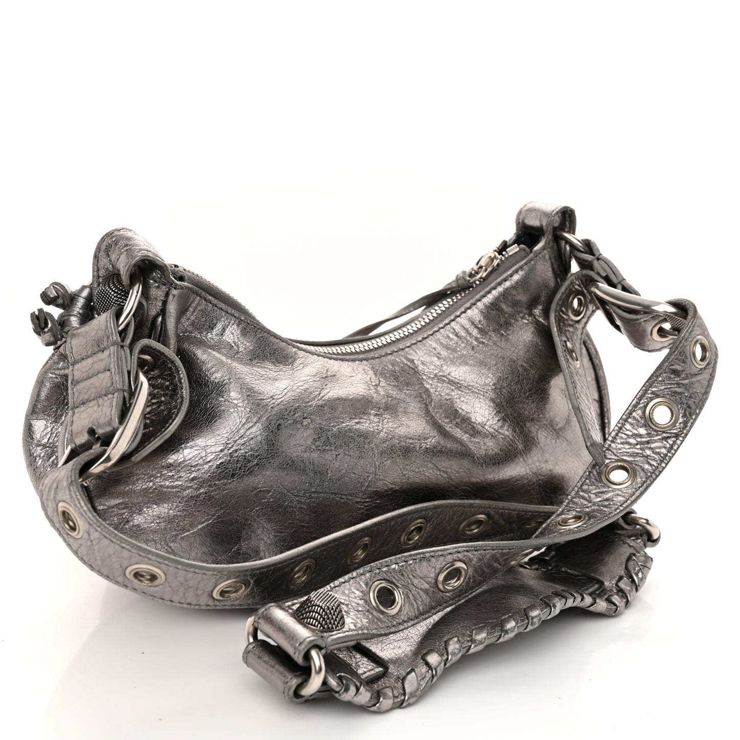 Metallic Agneau Arena Le Cagole Shoulder Bag XS Silver