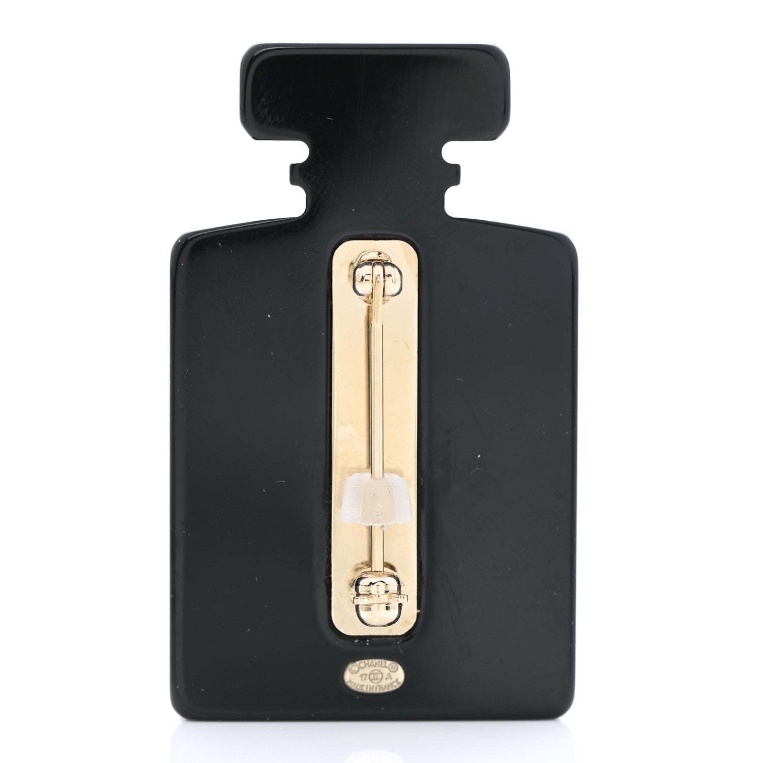 Chanel Resin Strass Perfume Bottle CC Brooch Black Gold 3 of 4