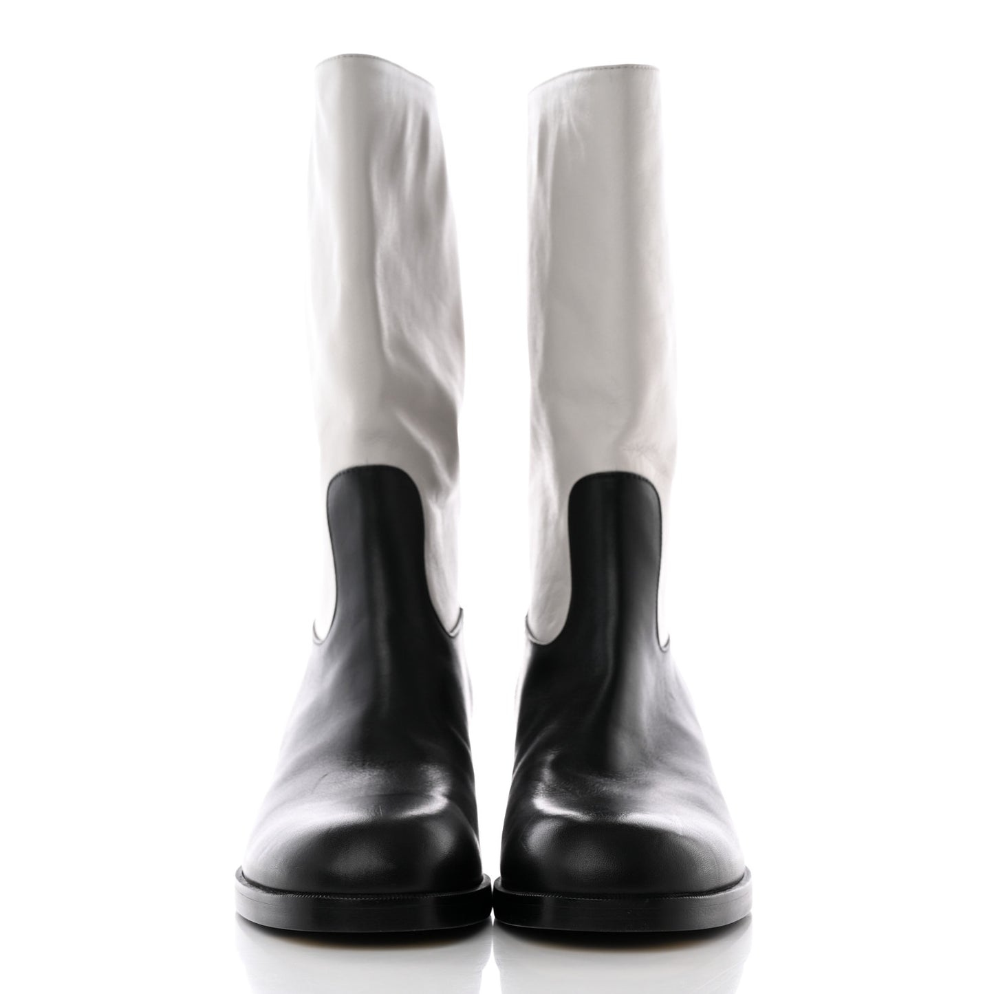 Calfskin CC Logo Mid Calf Boots Light Grey Black