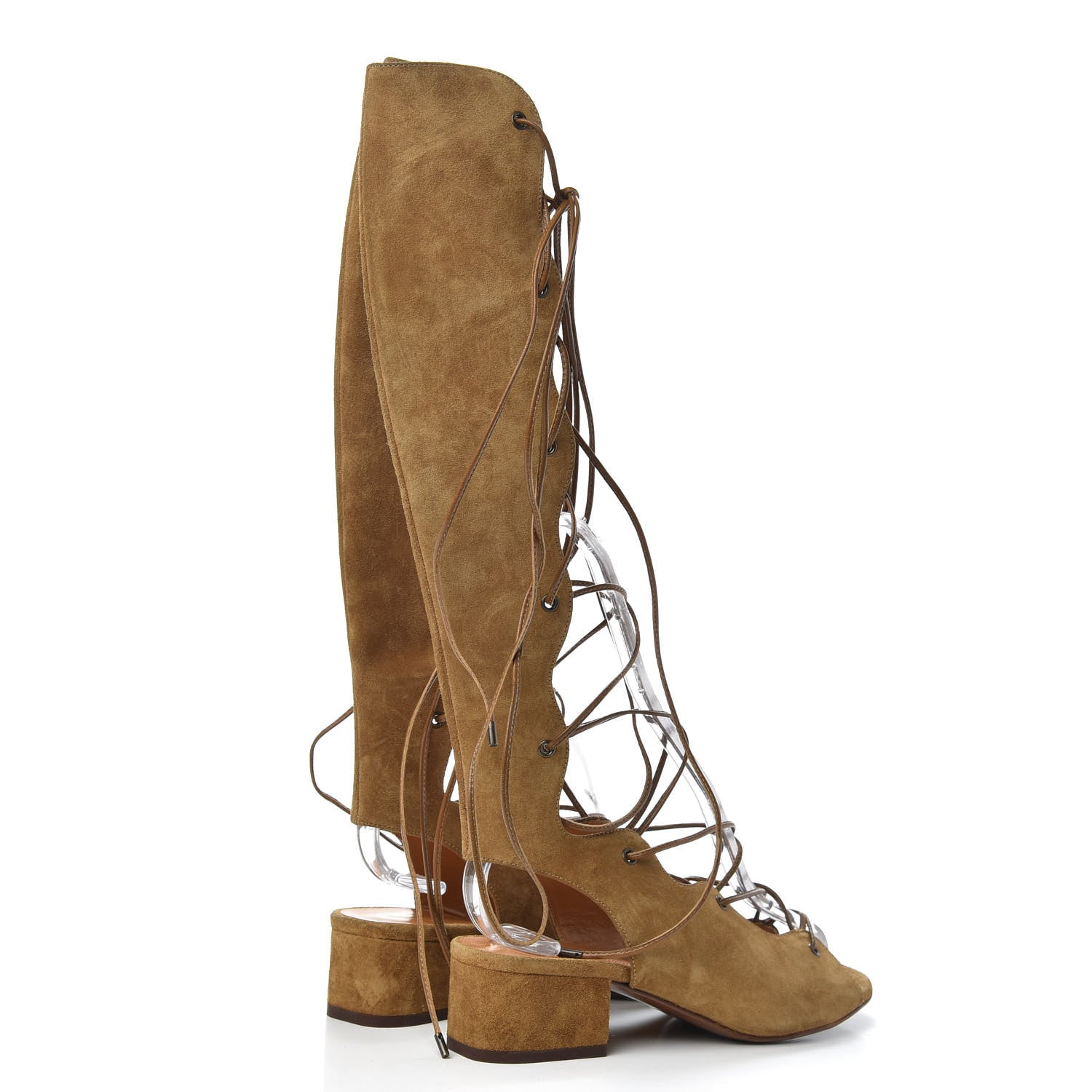 Saint Laurent Suede Babies Knee High Gladiator Sandals 35 Tan 4 of 7