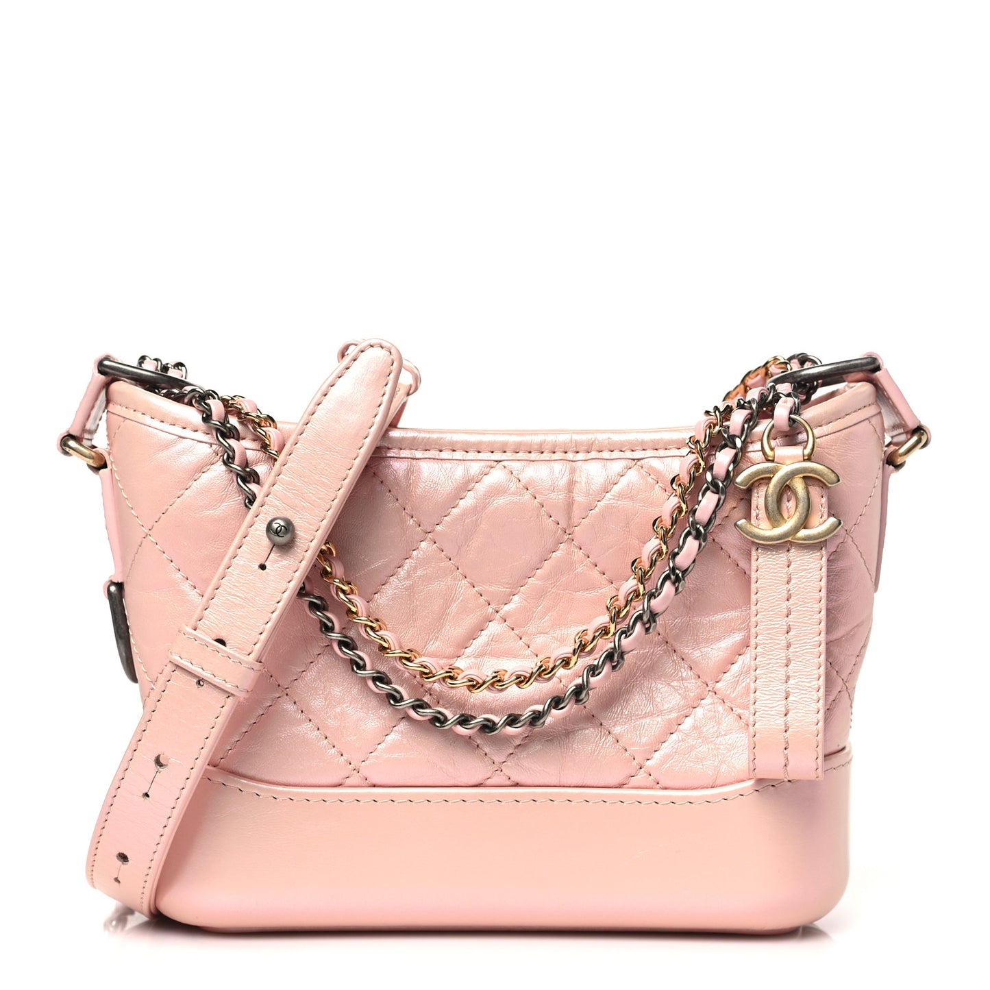Iridescent Aged Calfskin Quilted Small Gabrielle Hobo Rose