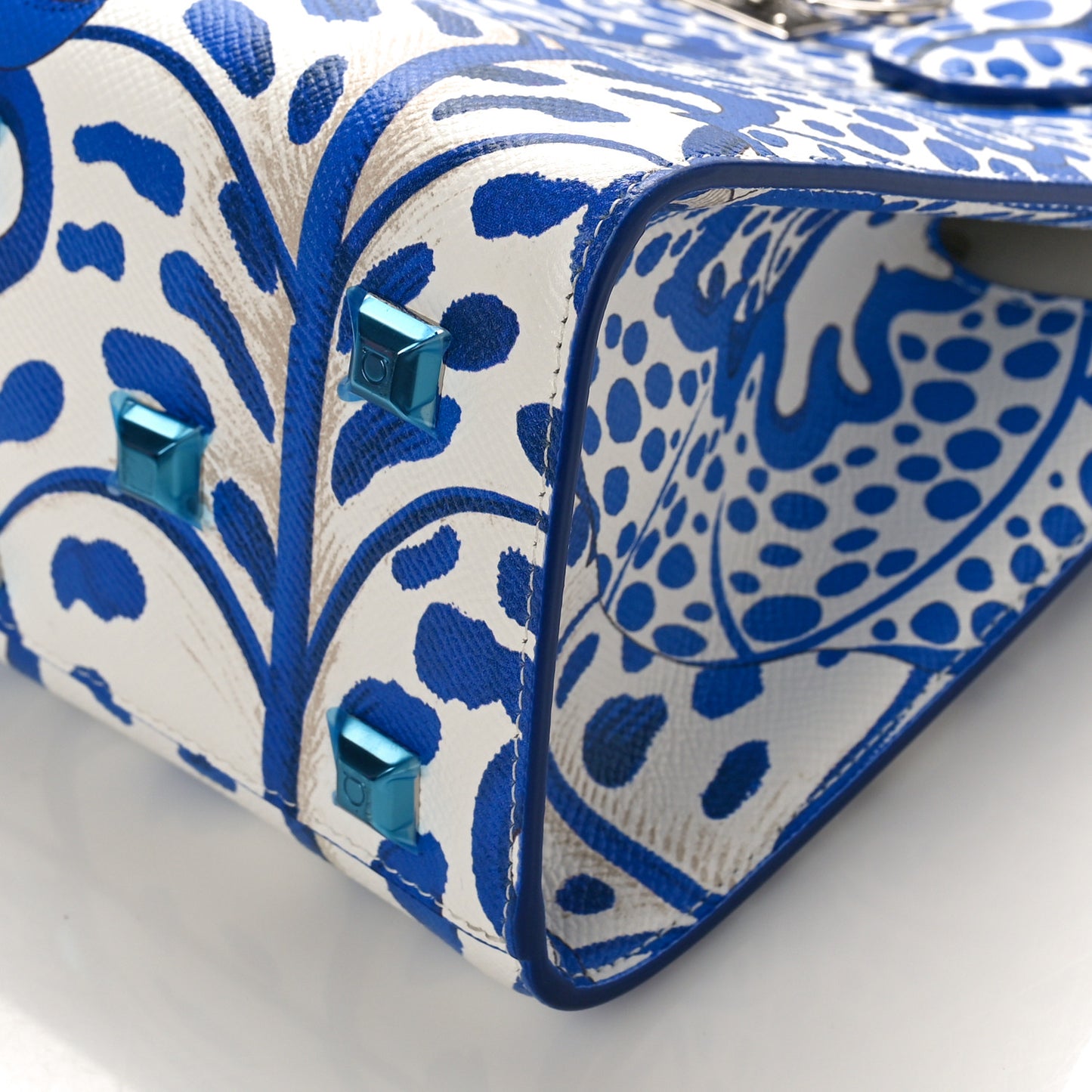 Calfskin Foliage Print Mini The Studio Bag White Blue