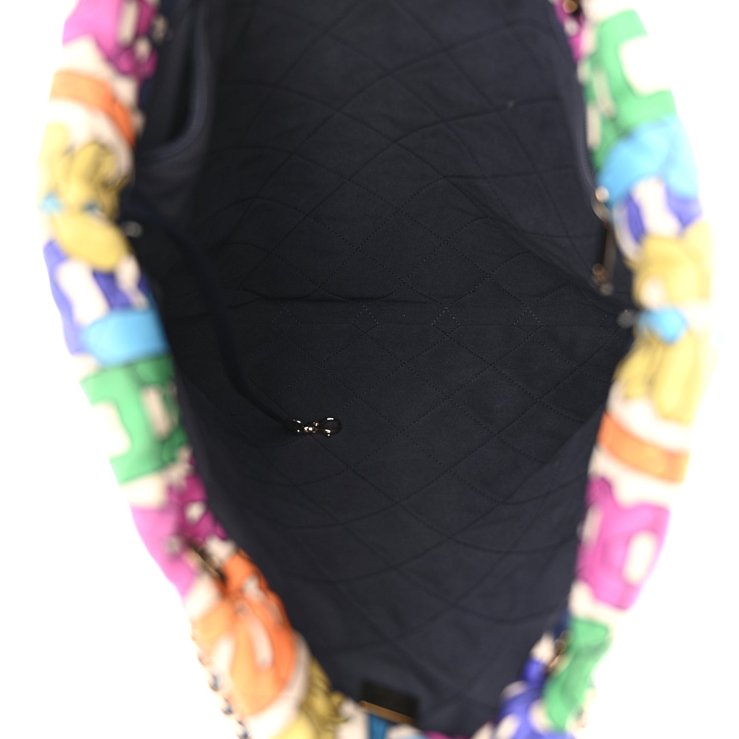 Printed Fabric Quilted Logo Large Shopping Tote Multicolor