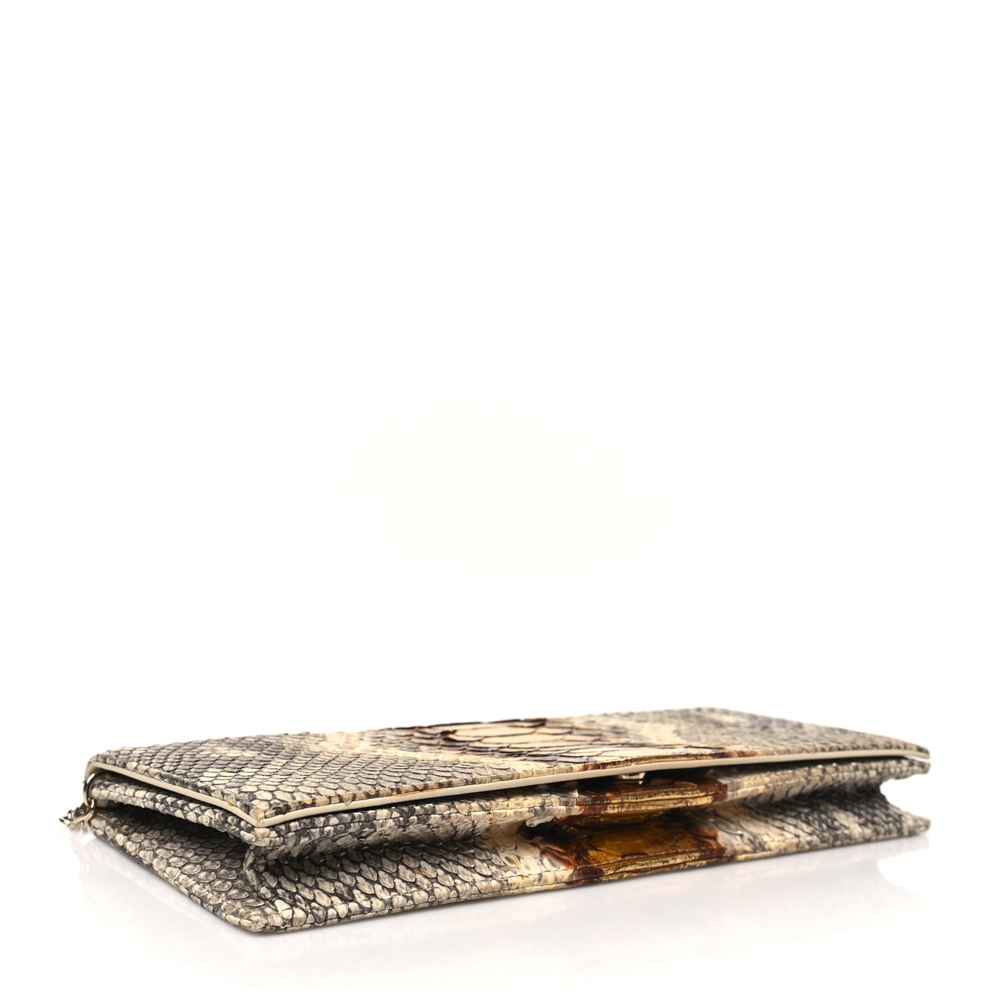 Metallic Snakeskin Lady Dior Croisiere Chain Clutch Beige Gold
