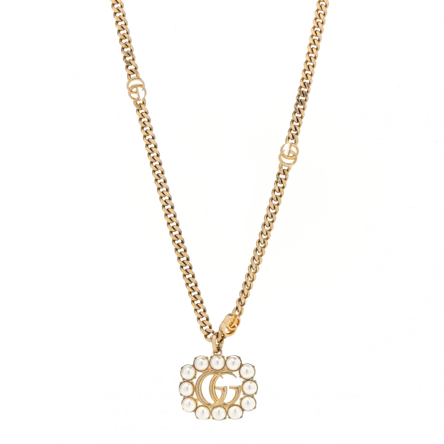 Pearl Embellished Double G Necklace Aged Gold