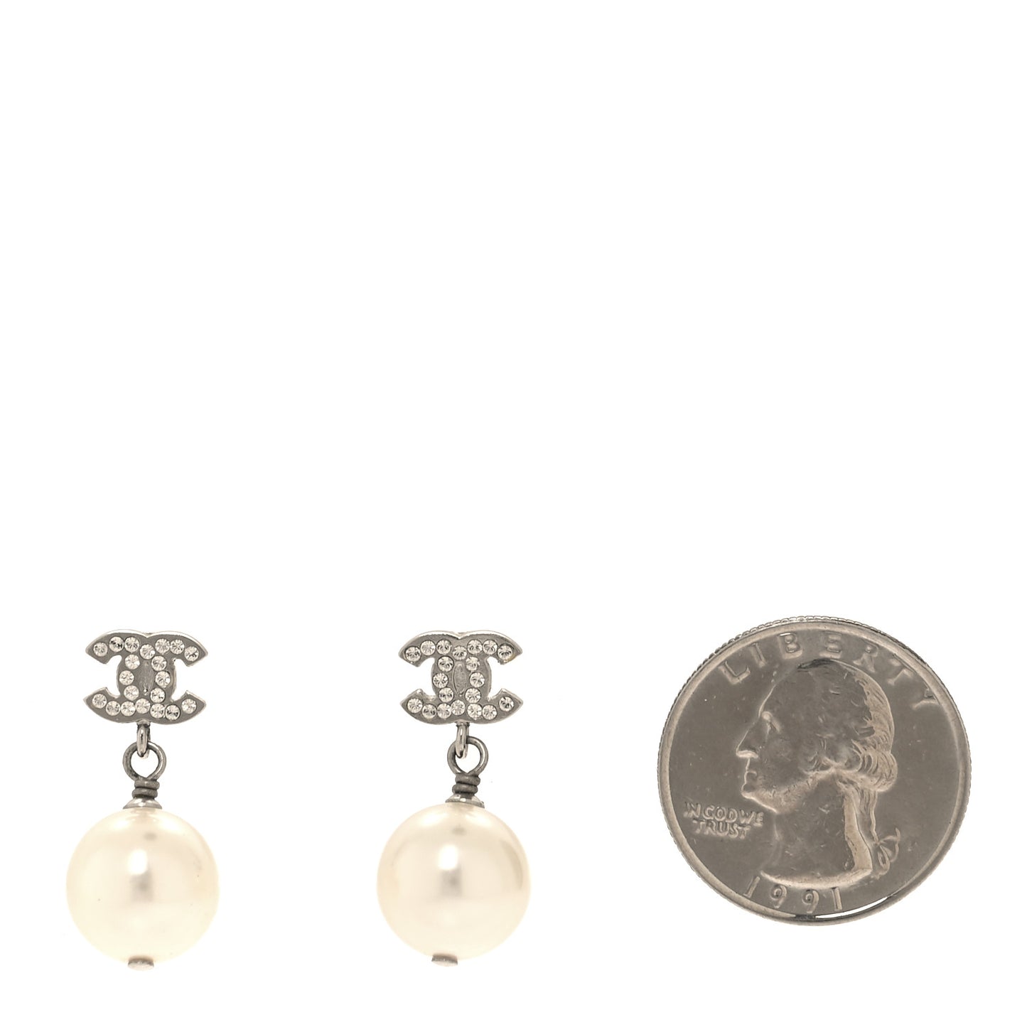 Crystal Pearl CC Drop Earrings Silver Pearly White