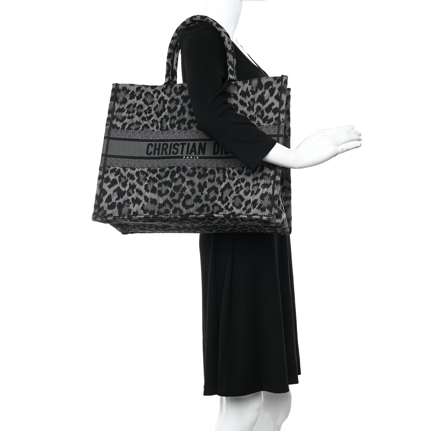 Christian Dior Canvas Mizza Embroidered Large Leopard Book Tote Grey 2 of 12
