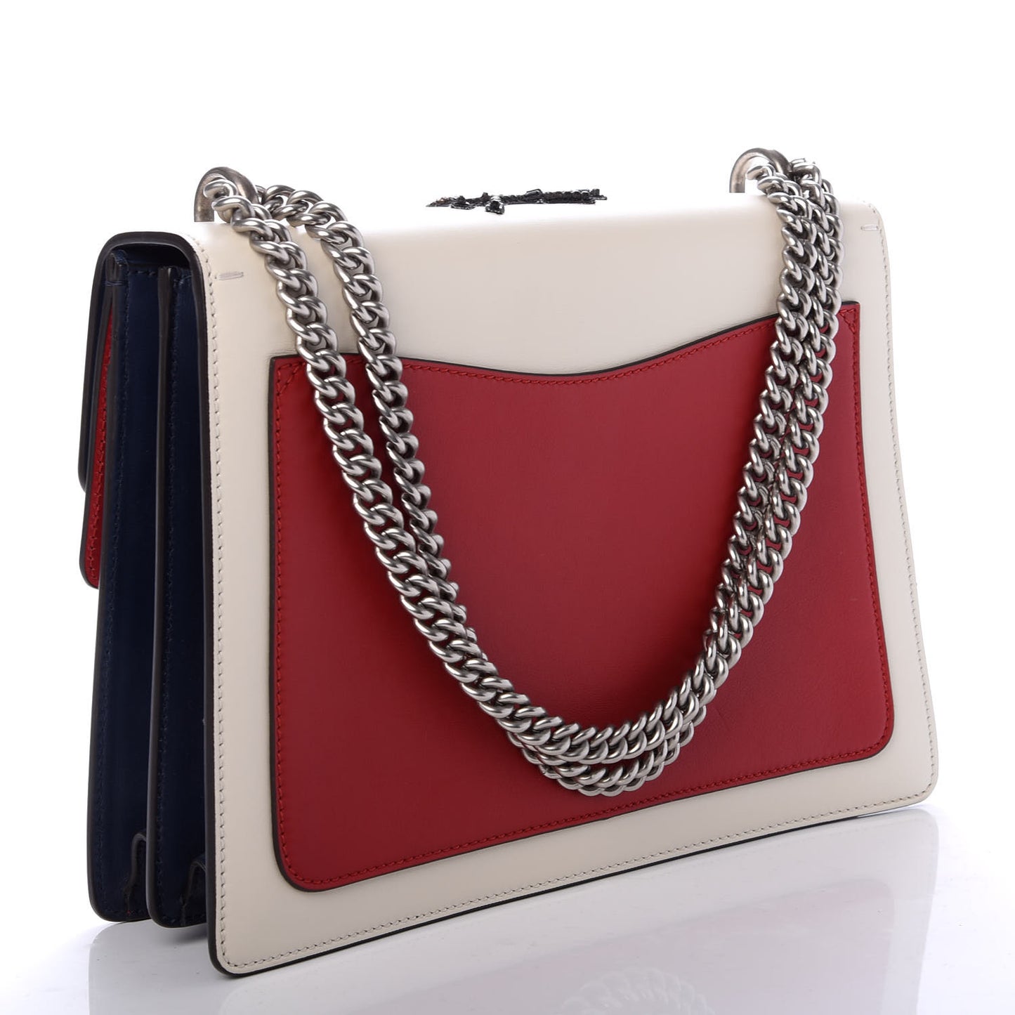 Calfskin Bee Embroidered Medium Dionysus Shoulder Bag White Blue Hibiscus Red