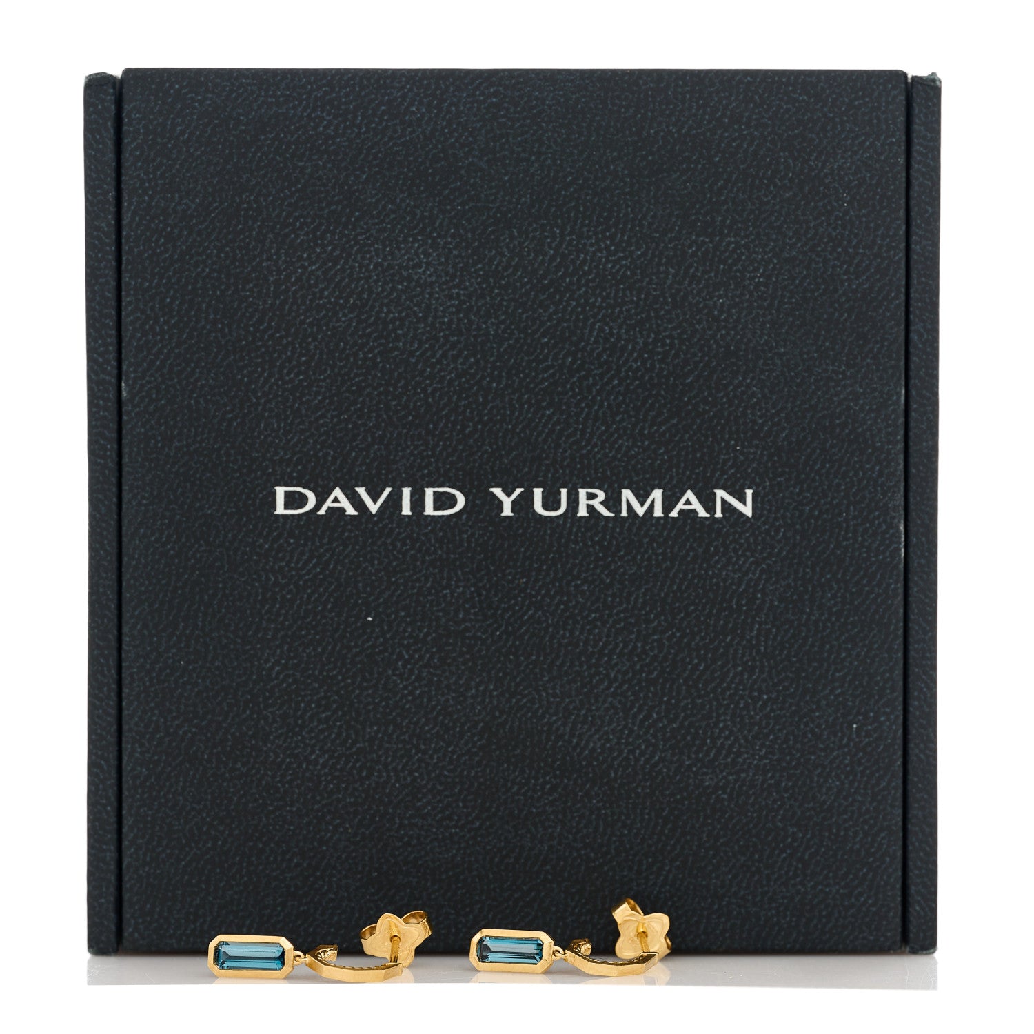 David Yurman 18K Yellow Gold Blue Topaz Novella Hoop Drop Earrings 5 of 5