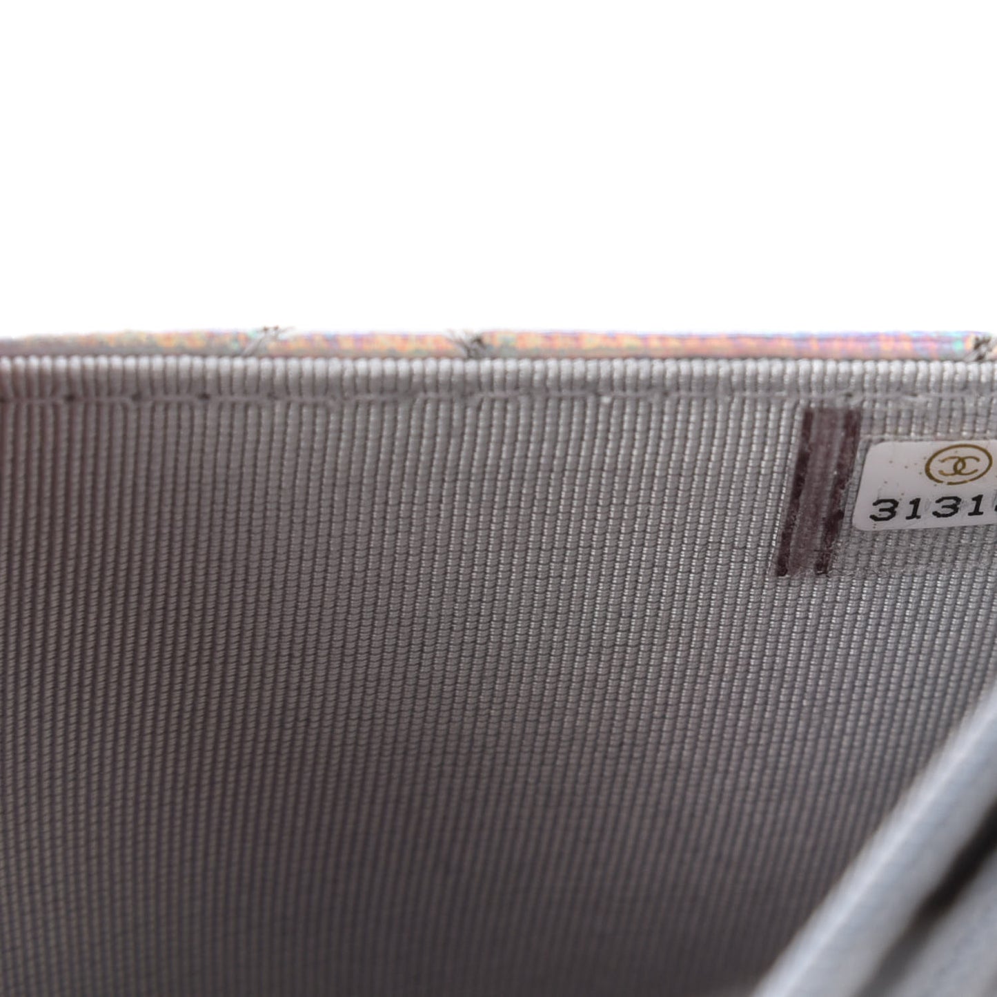 Iridescent Goatskin Quilted Wallet On Chain WOC Silver