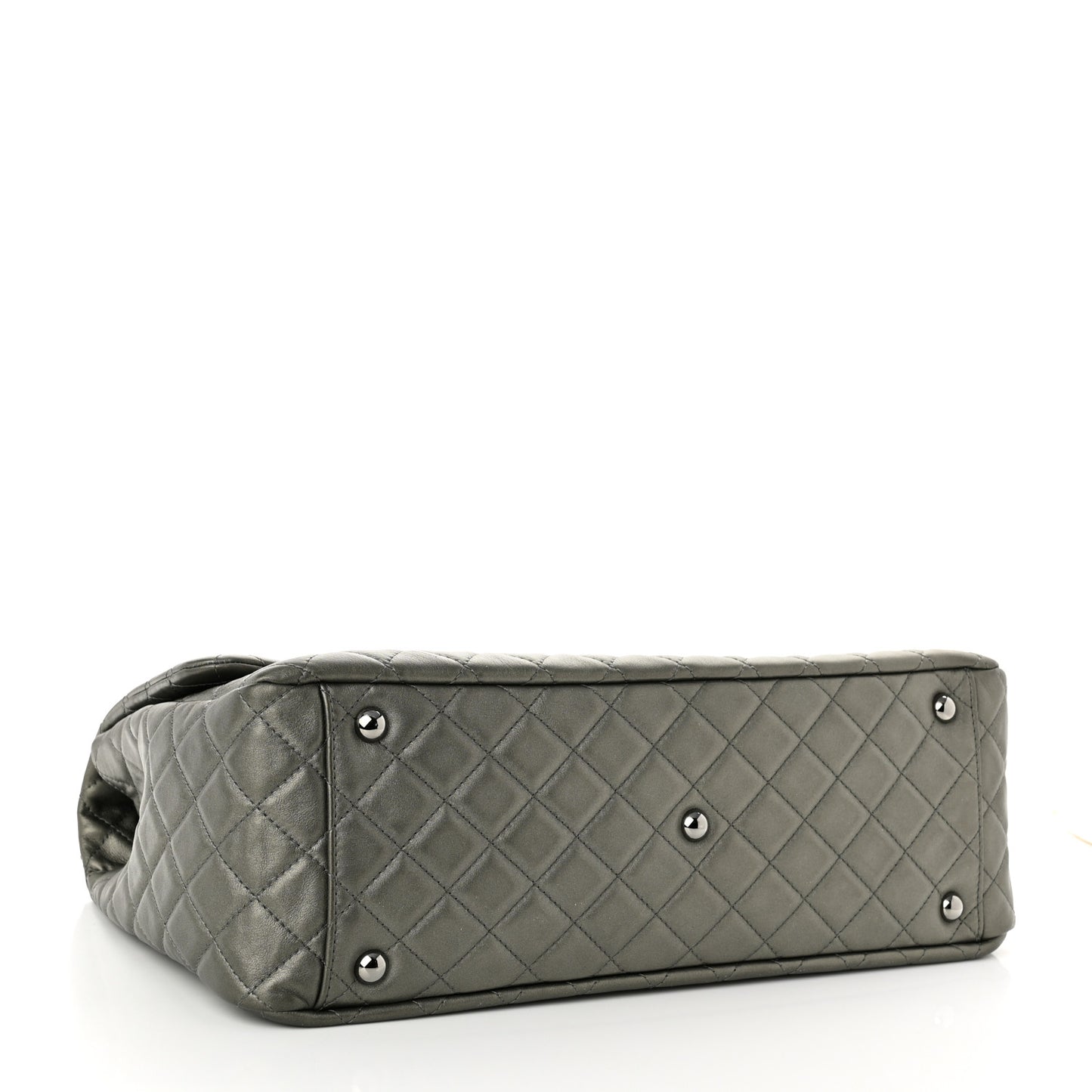 Metallic Calfskin Quilted XXL Travel Flap Bag Dark Silver