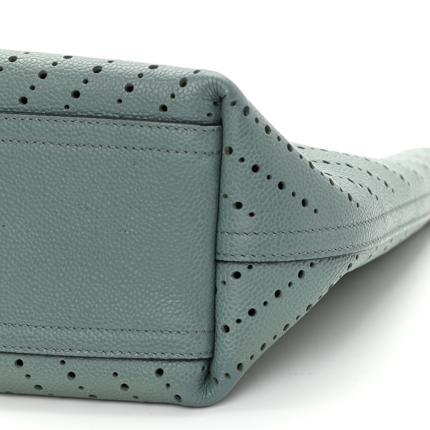 Perforated Grained Calfskin Small Shopping Tote Green