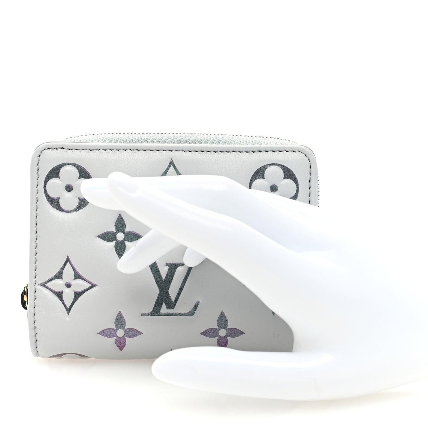 Lambskin Embossed Monogram LV Ski Lou Coussin Wallet Gray