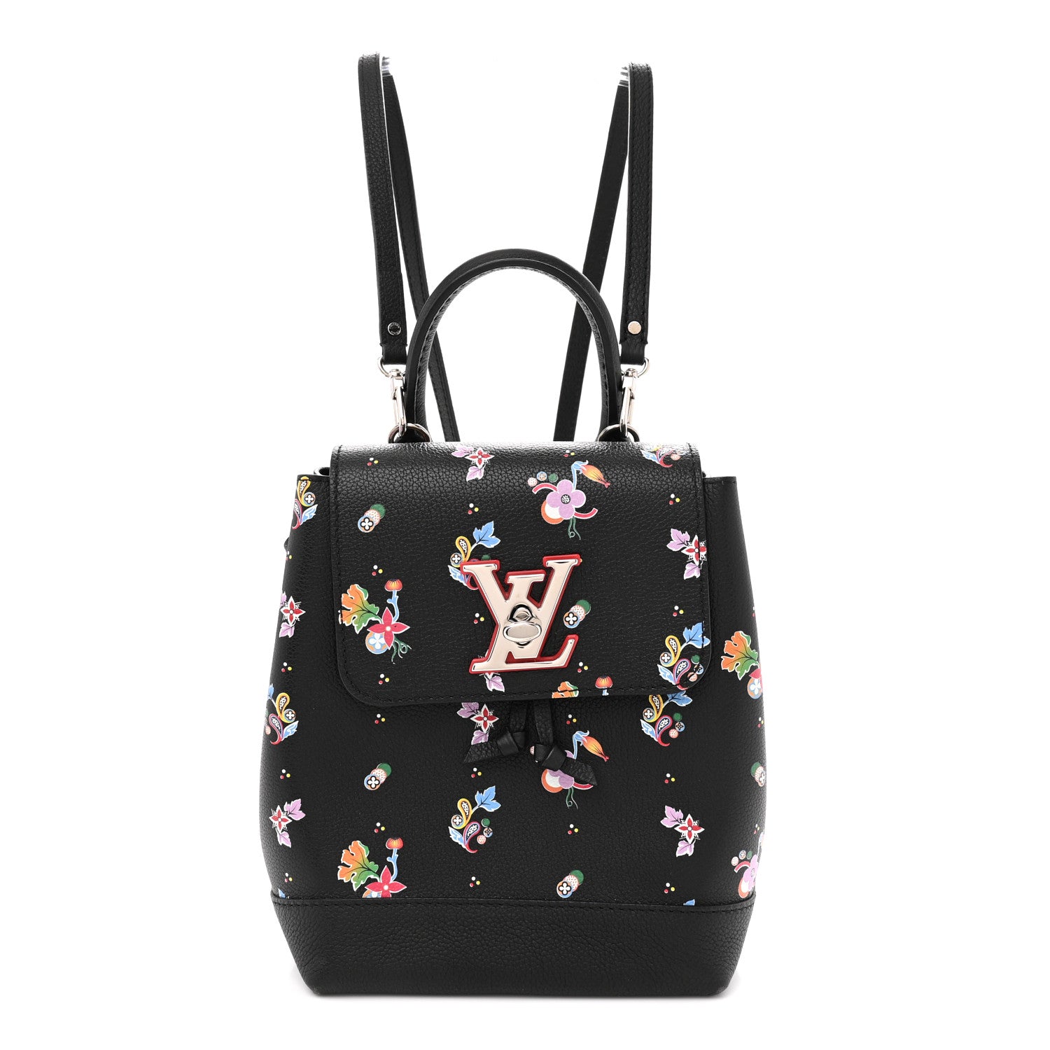louis vuitton calfskin lockme mini backpack black Louis Vuitton Lockme Floral Printed Leather Mini Backpack
