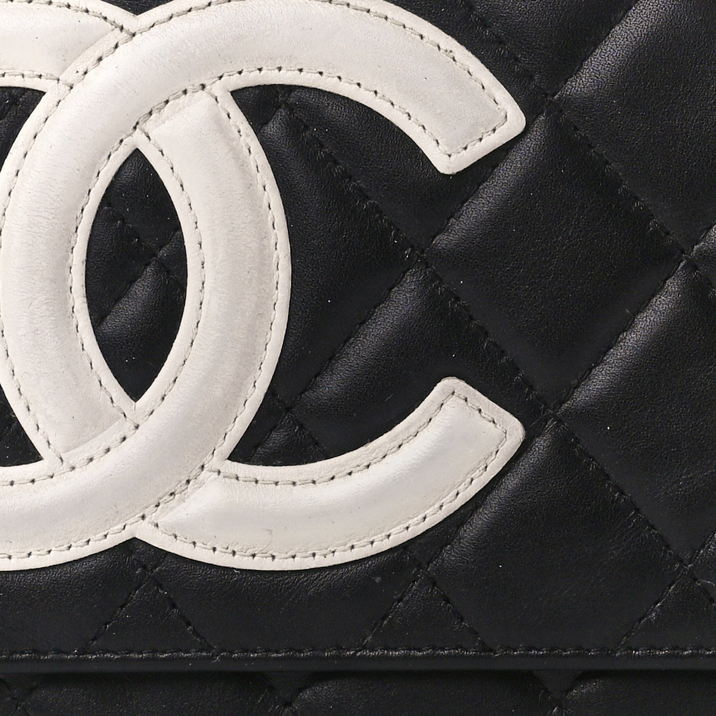 Calfskin Quilted Cambon Flap Wallet Black White