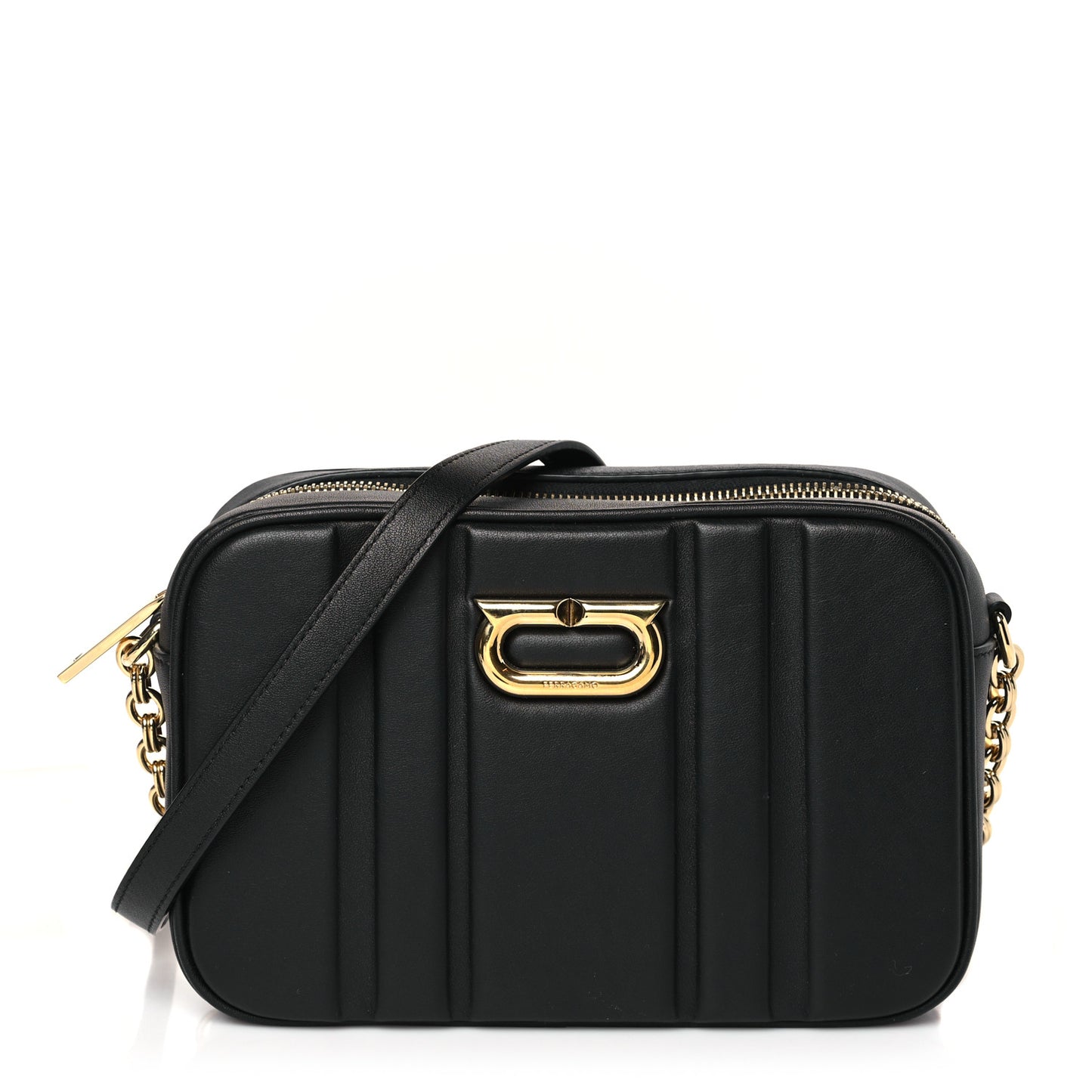 Calfskin Quilted Medium Gancini Camera Case Black