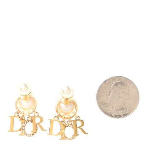 Pearl Crystal Tribal Logo Charms Earrings Gold