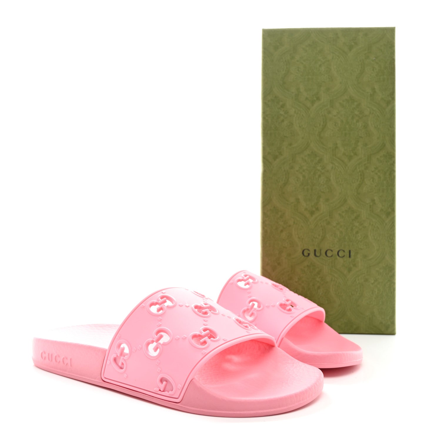 Gucci Rubber GG Monogram Perforated Womens Slide Sandals 37 Rose Box 10 of 10