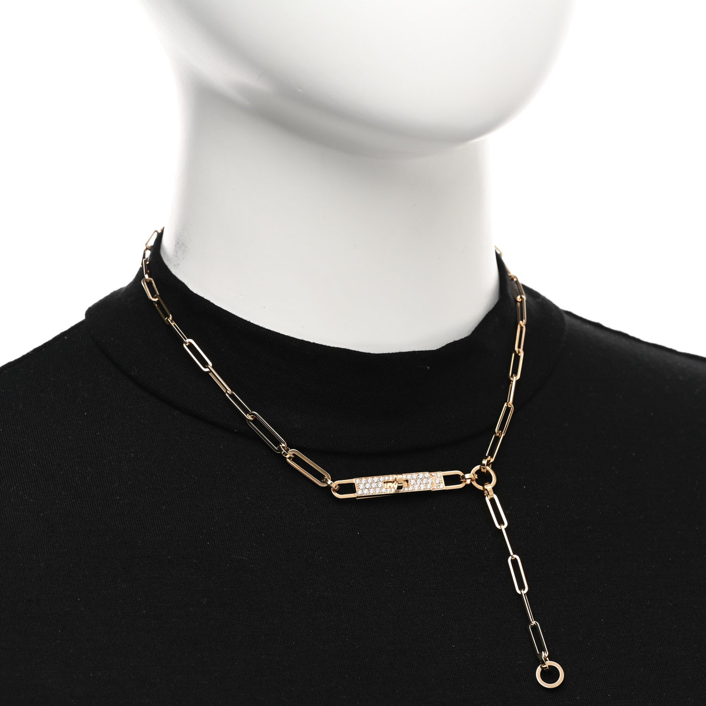18K Yellow Gold Diamond Pave PM Kelly Chaine Lariat Necklace SH