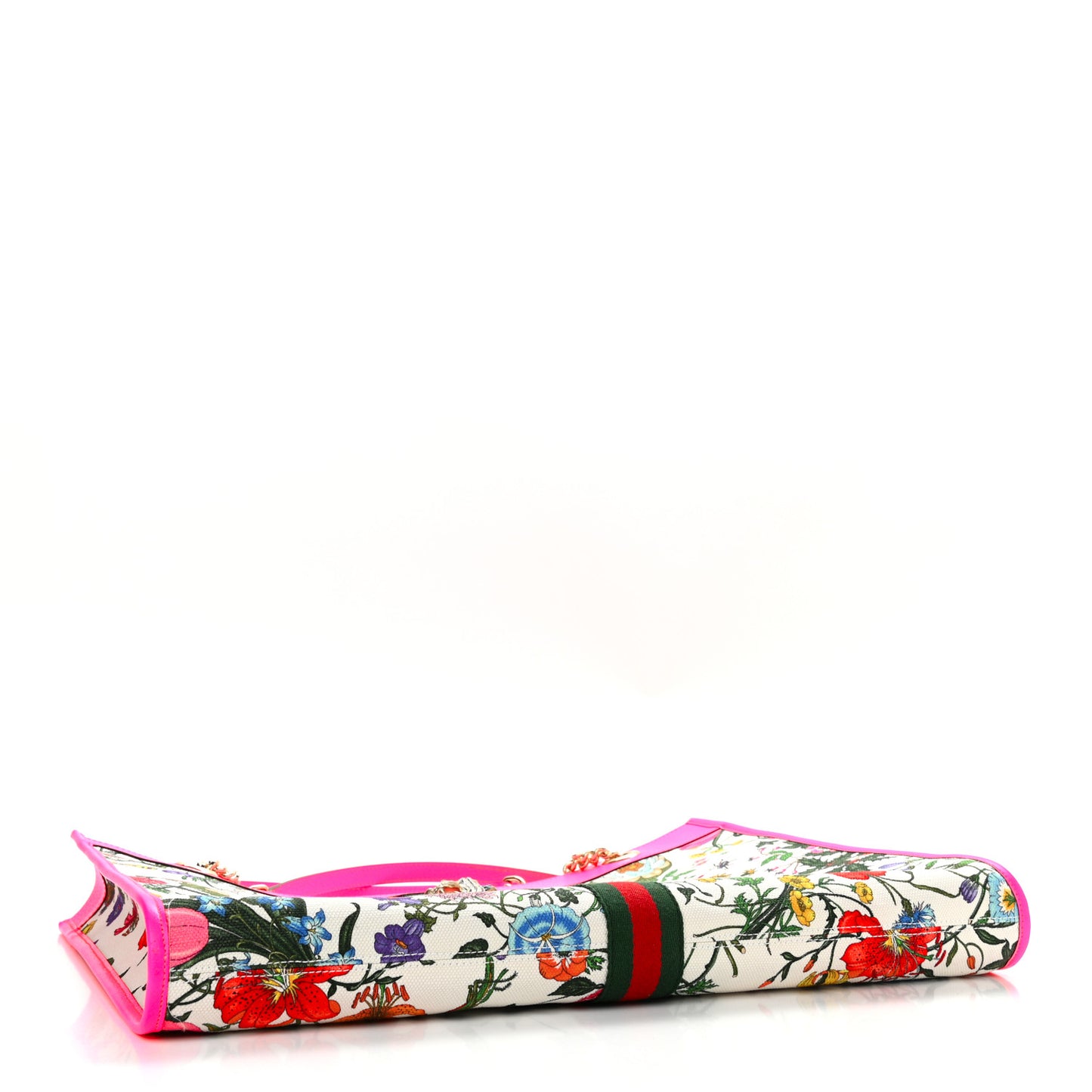 Canvas Flora Large Rajah Chain Tote White Multicolor Fuxia Fluo