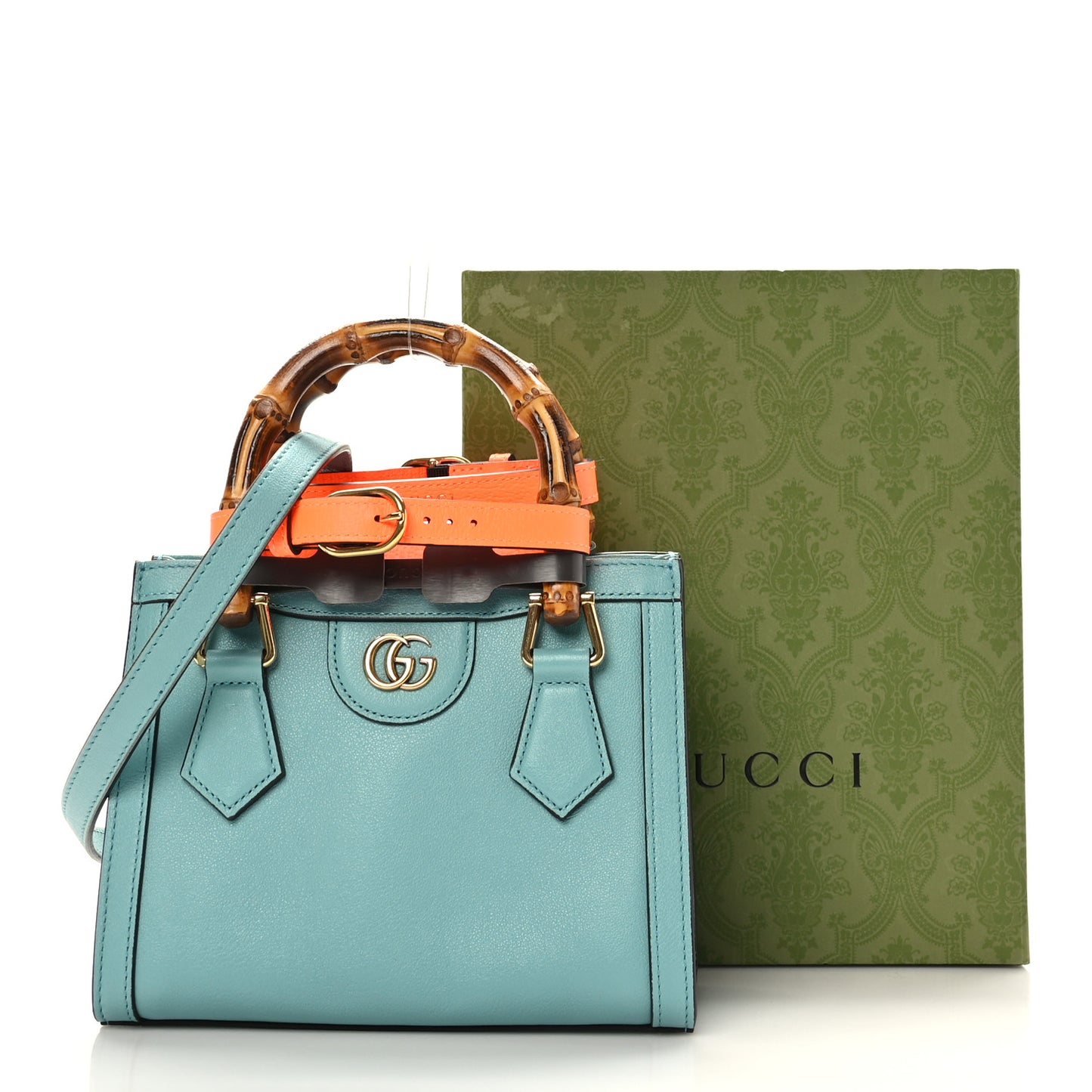 Wonka Grain Calfskin Mini Diana Tote Bag Dusty Azure Orange Fluo