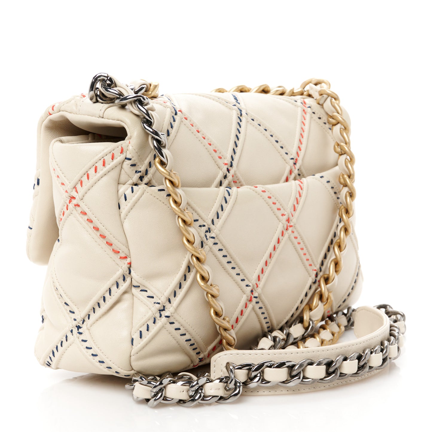 Lambskin Mixed Fibers Quilted Medium Chanel 19 Flap Beige