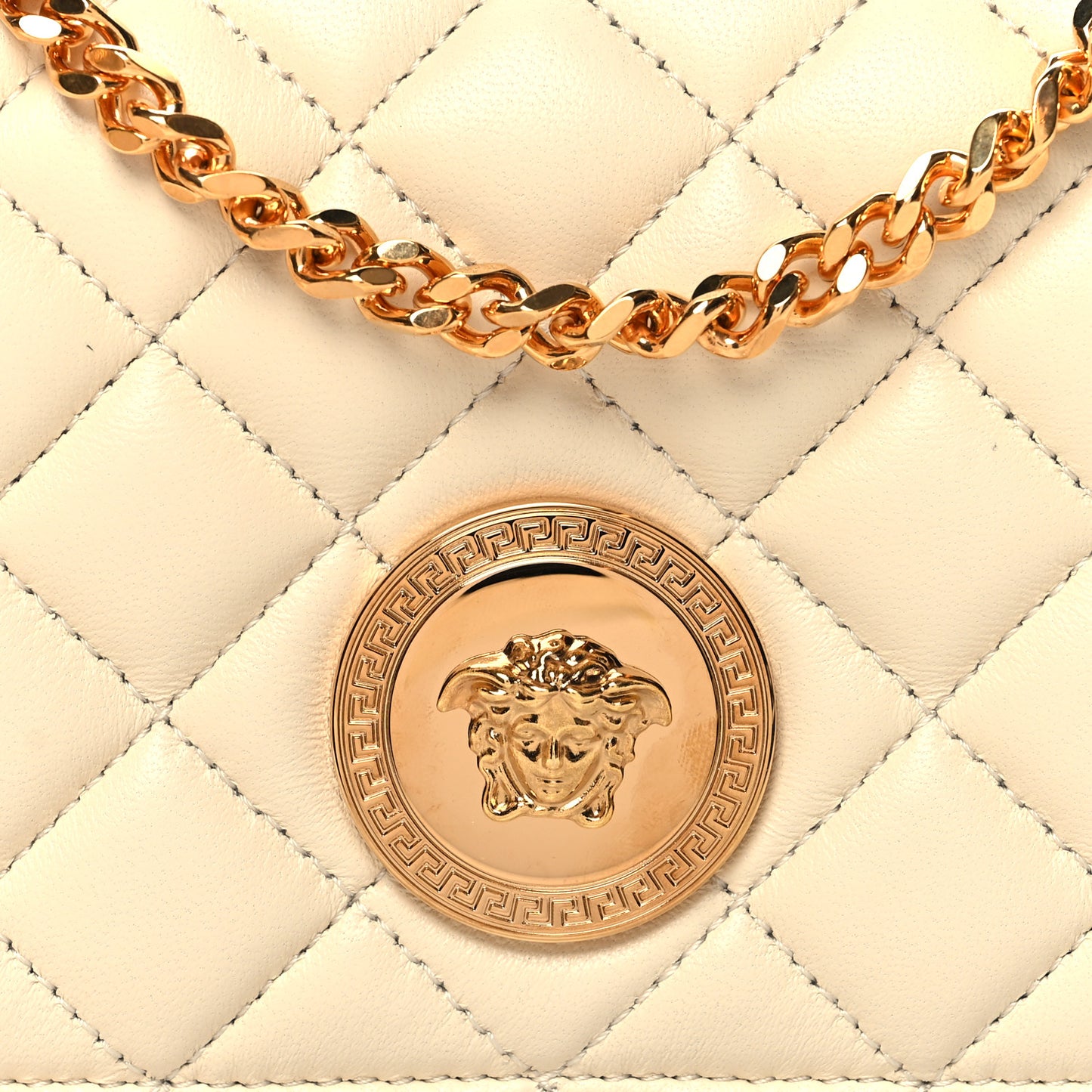 Nappa Quilted Small Medusa Chain Crossbody White