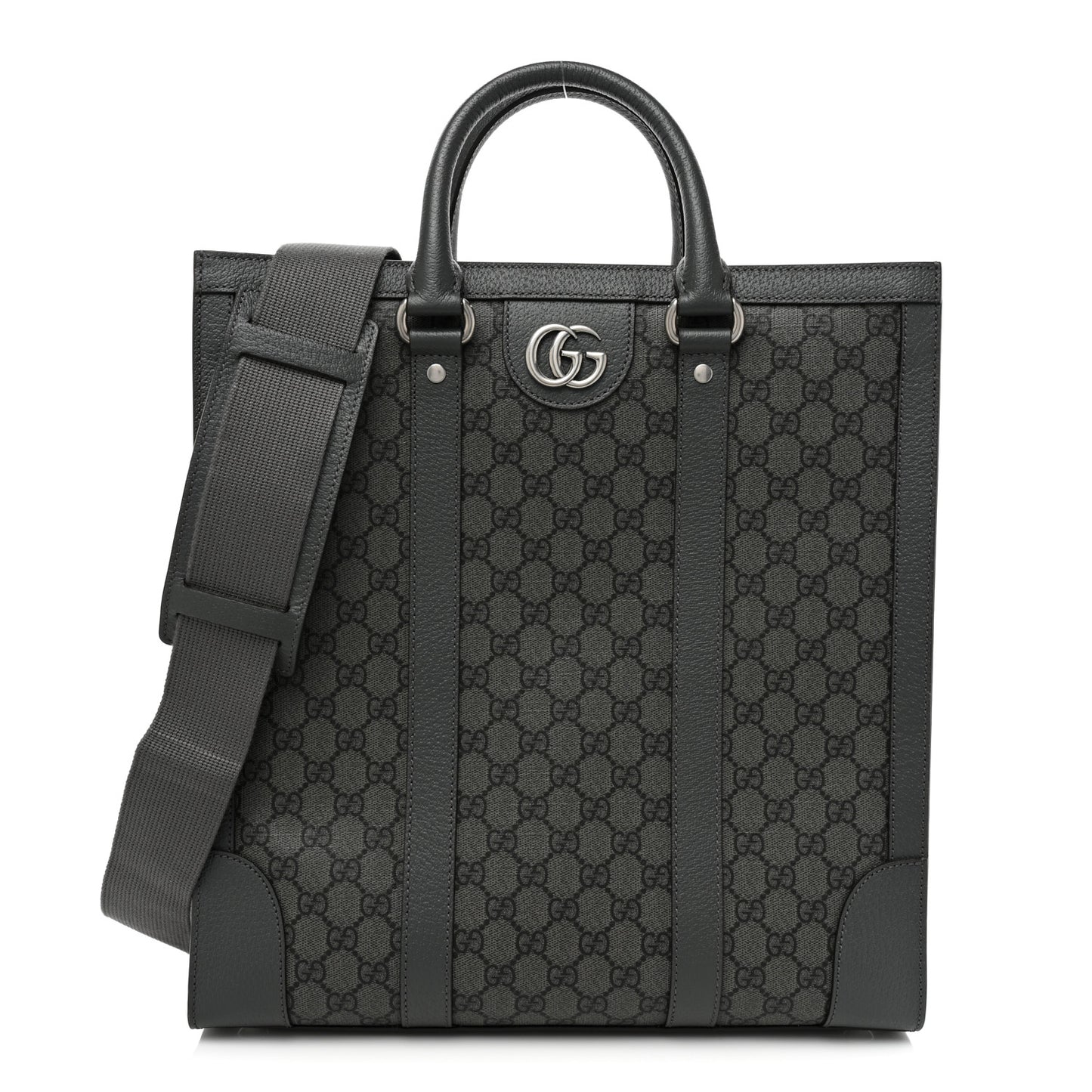 GG Supreme Monogram Textured Dollar Calfskin Medium Ophidia Tote Grey Black Graphite Grey