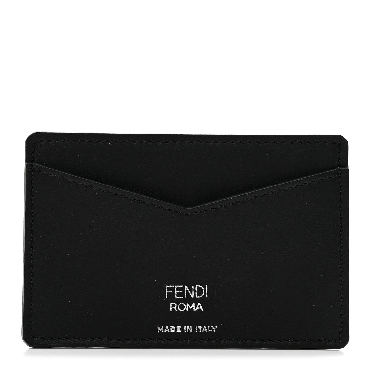 Fendi Vitello Century Matte Glazed Fabric FF Card Holder Tobacco