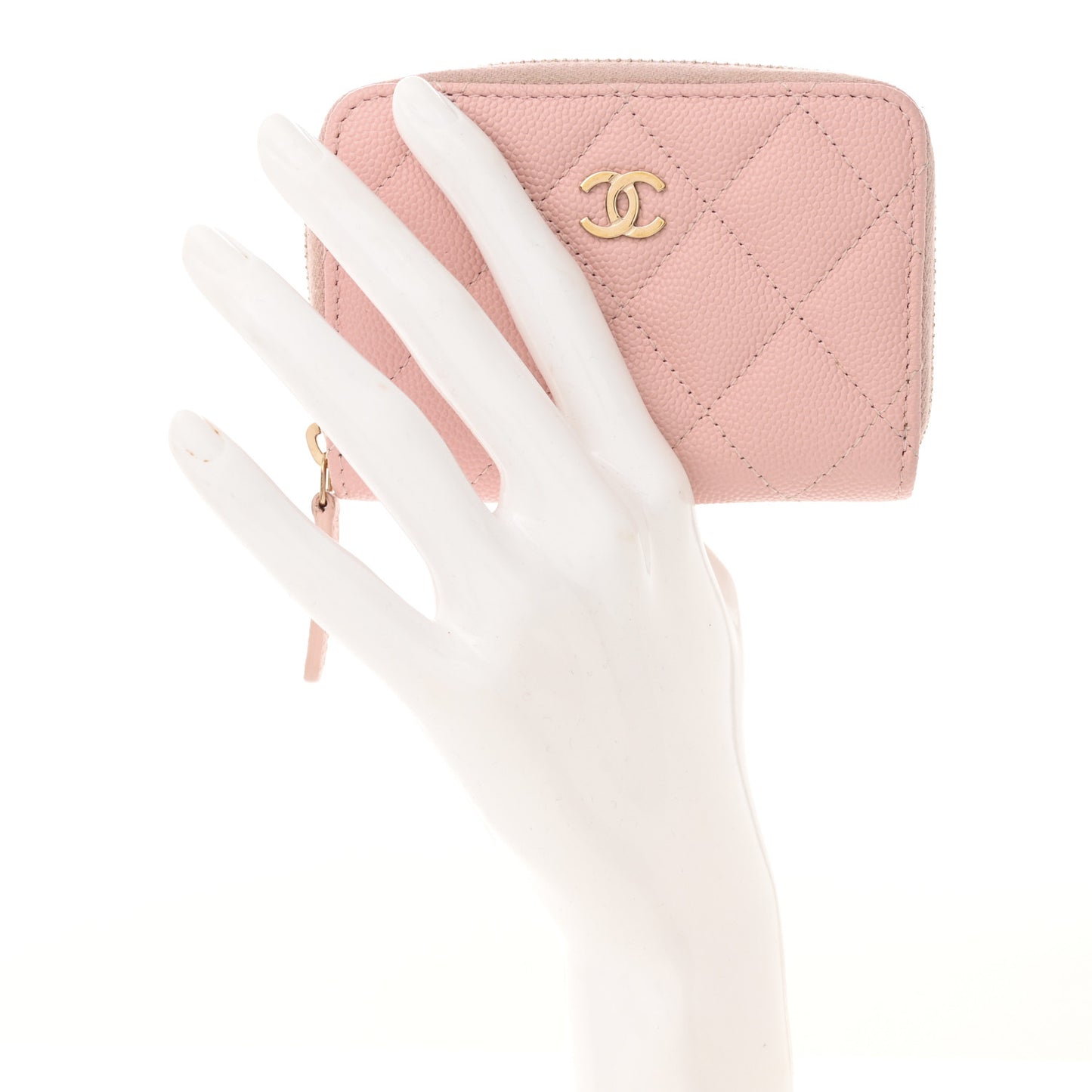 Caviar Quilted Zip Coin Purse Light Pink