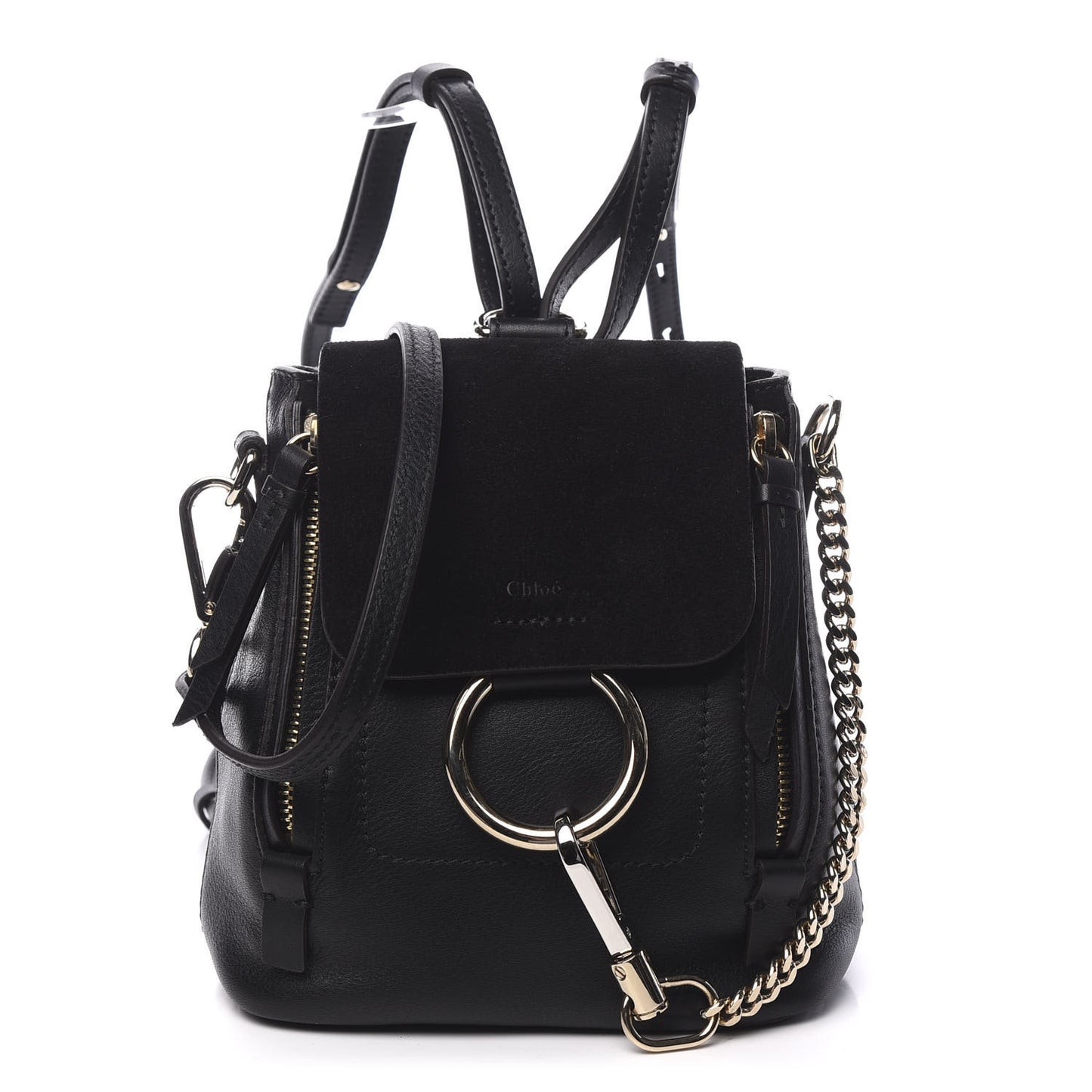 Suede Calfskin Mini Faye Backpack Black