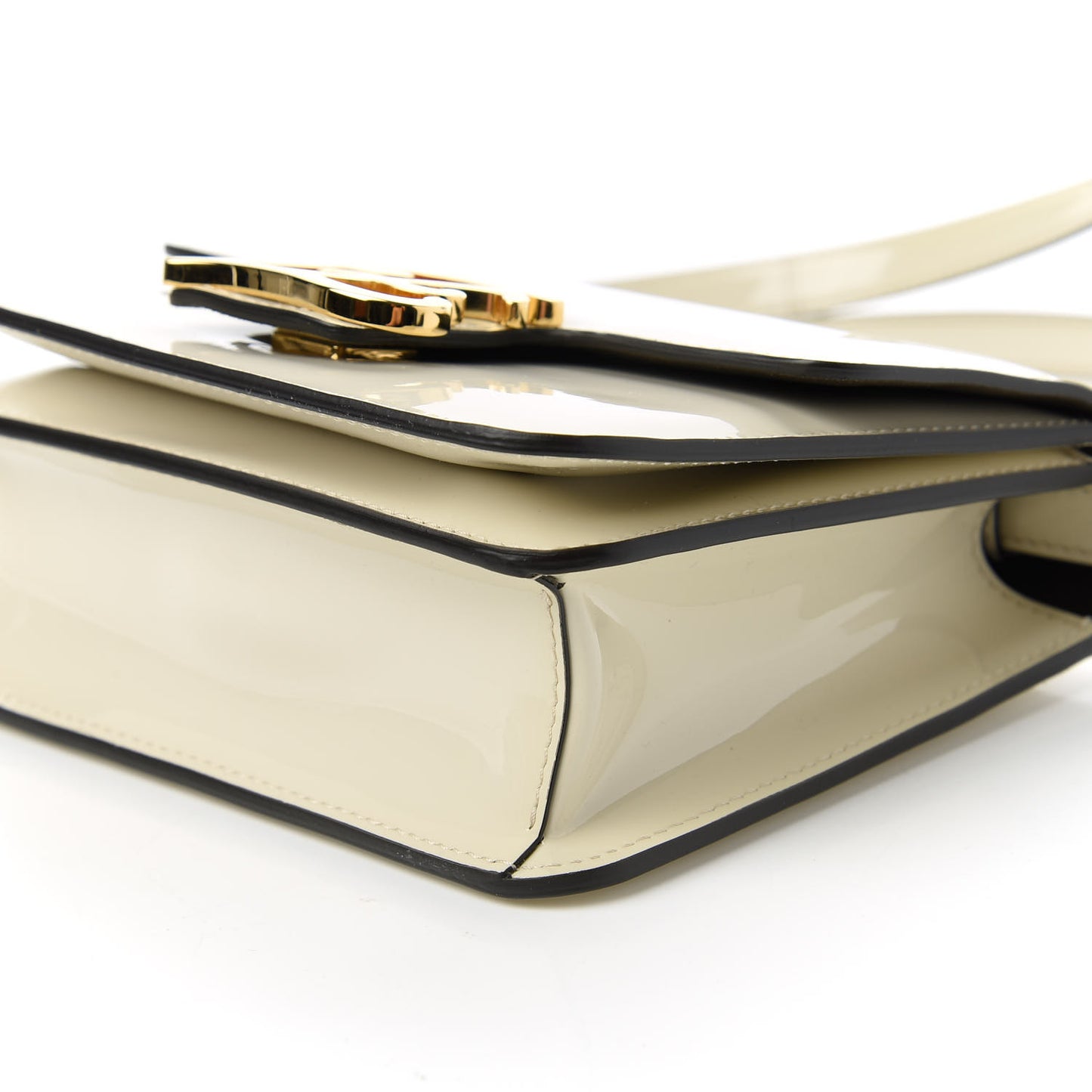 Vitello Vernice Mou Karligraphy Crossbody Bag Latte