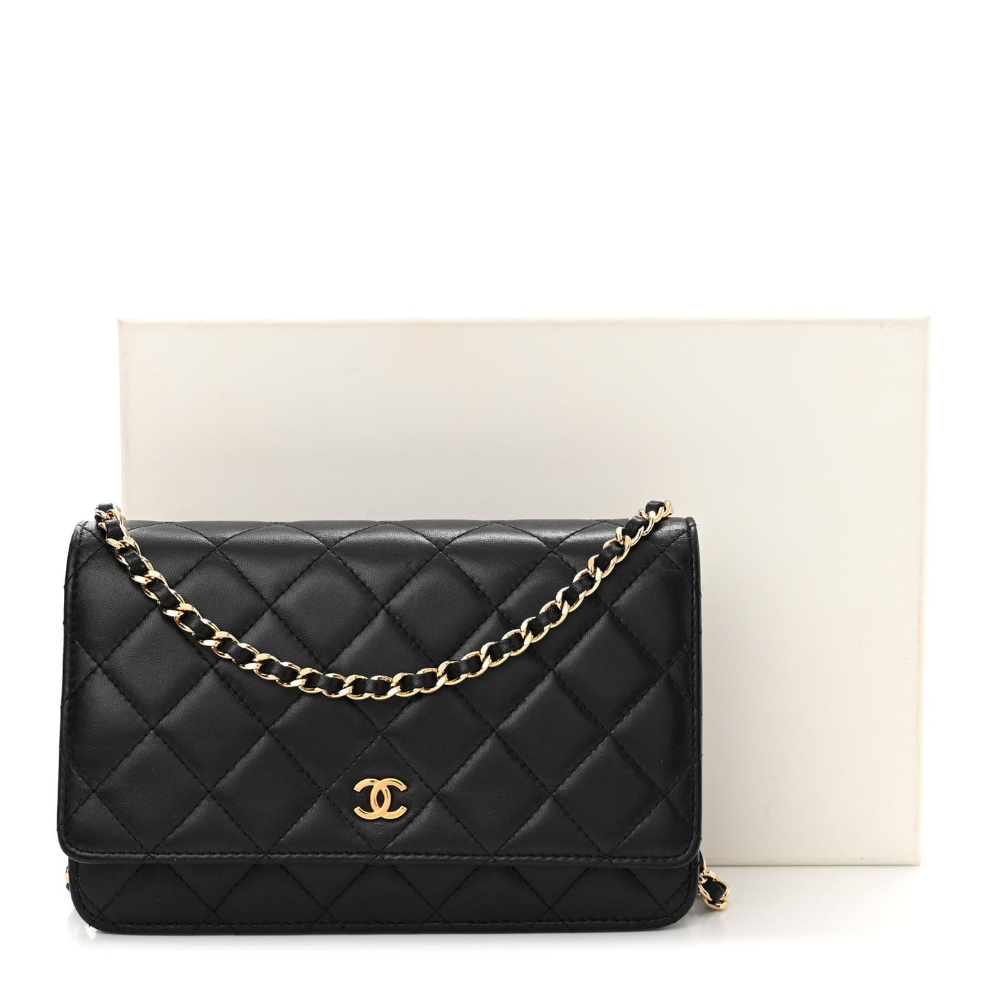 Lambskin Quilted Wallet On Chain WOC Black