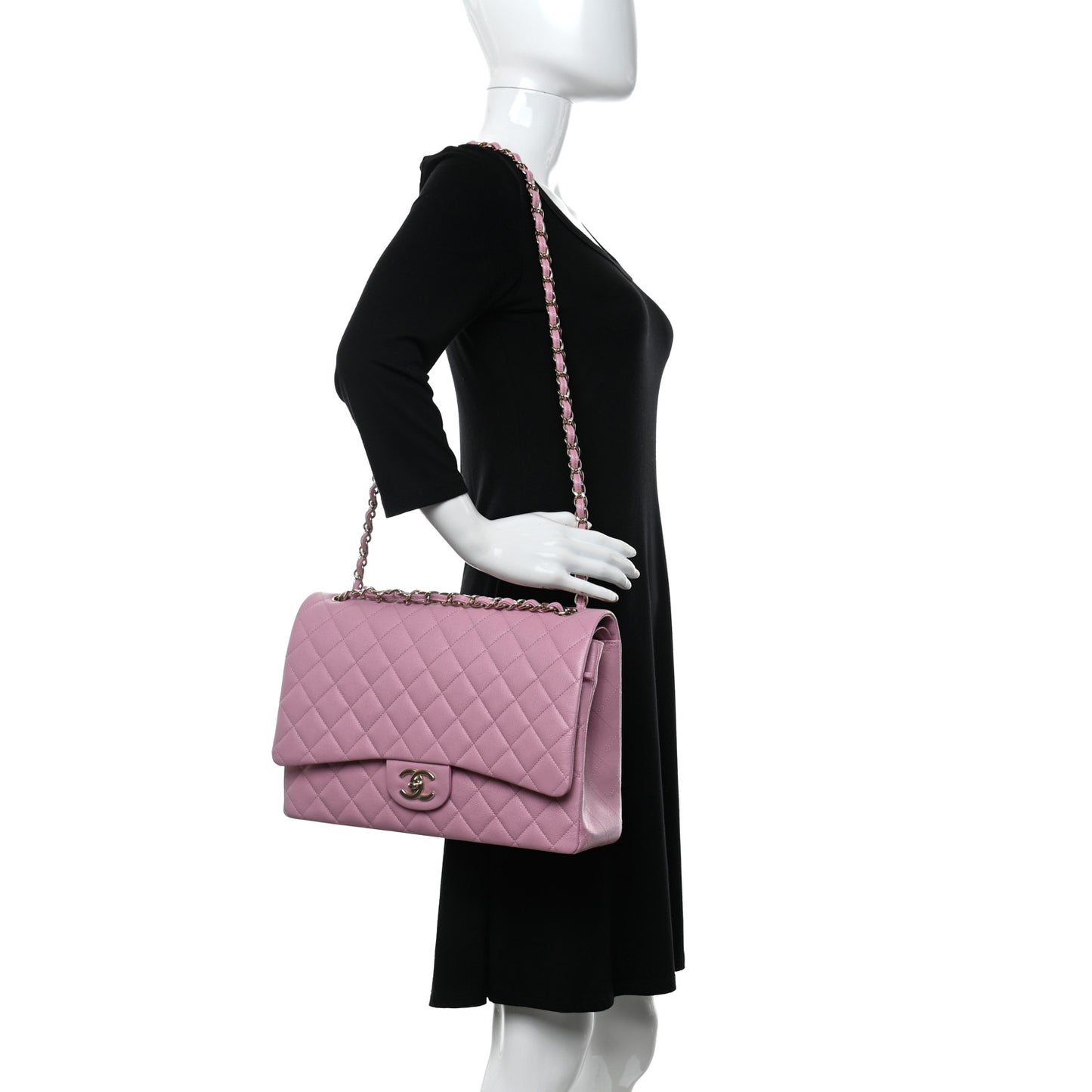 Caviar Quilted Maxi Double Flap Pink