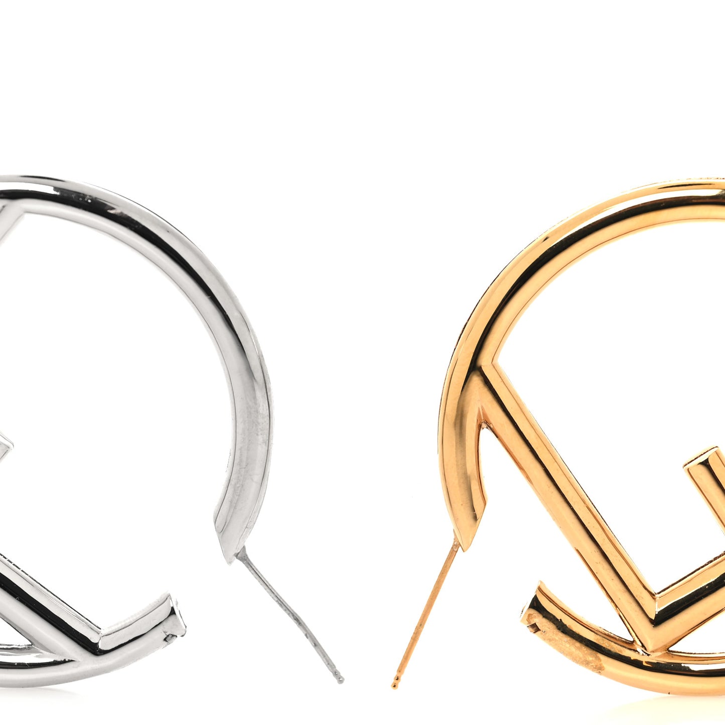 Metal FF Hoop Earrings Gold Silver