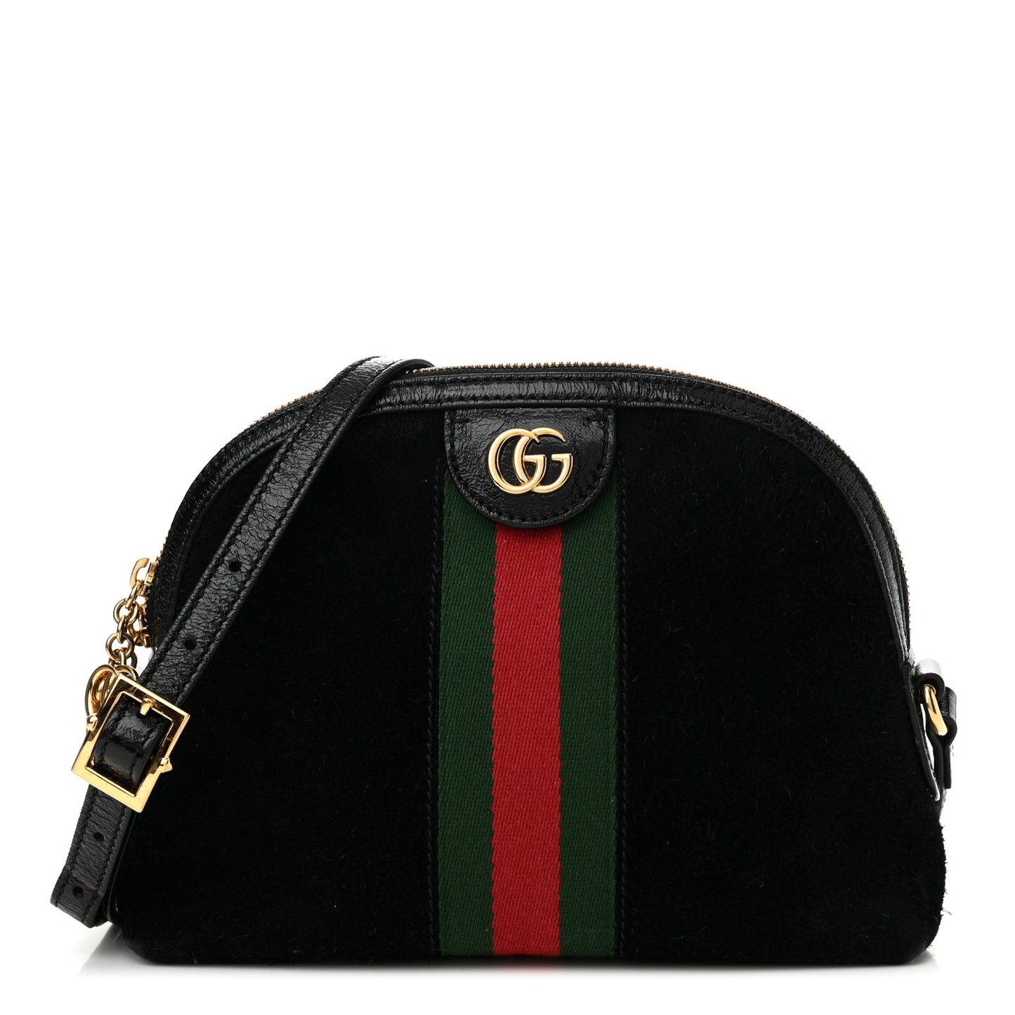 Suede Patent Web GG Small Ophidia Dome Shoulder Bag Black