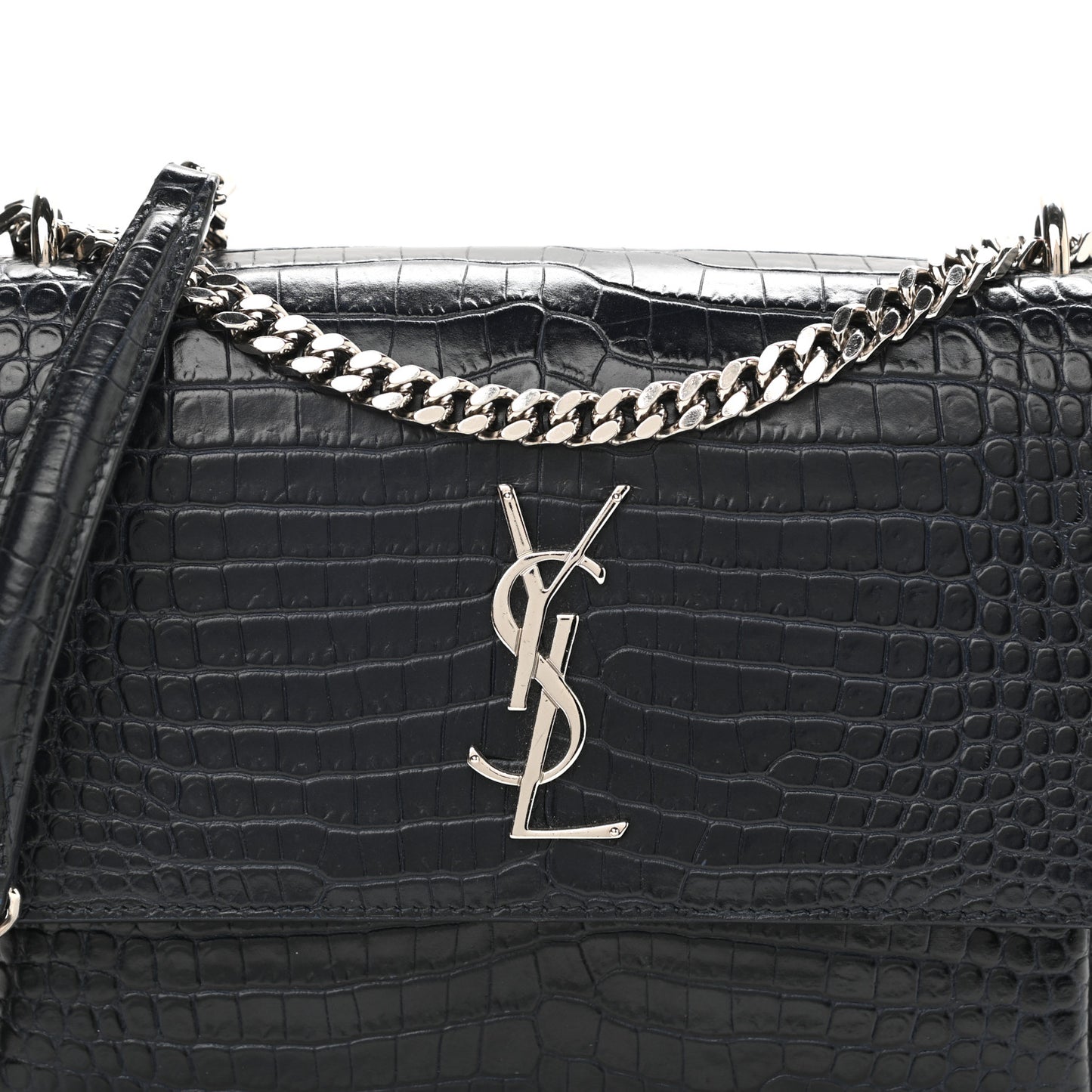 Calfskin Crocodile Embossed Medium Monogram Sunset Navy