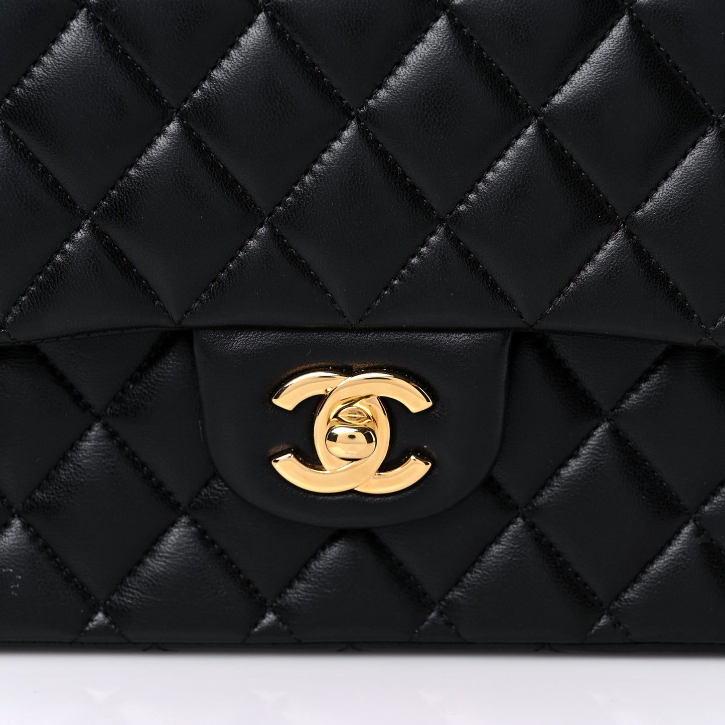 Lambskin Quilted Medium Double Flap Black