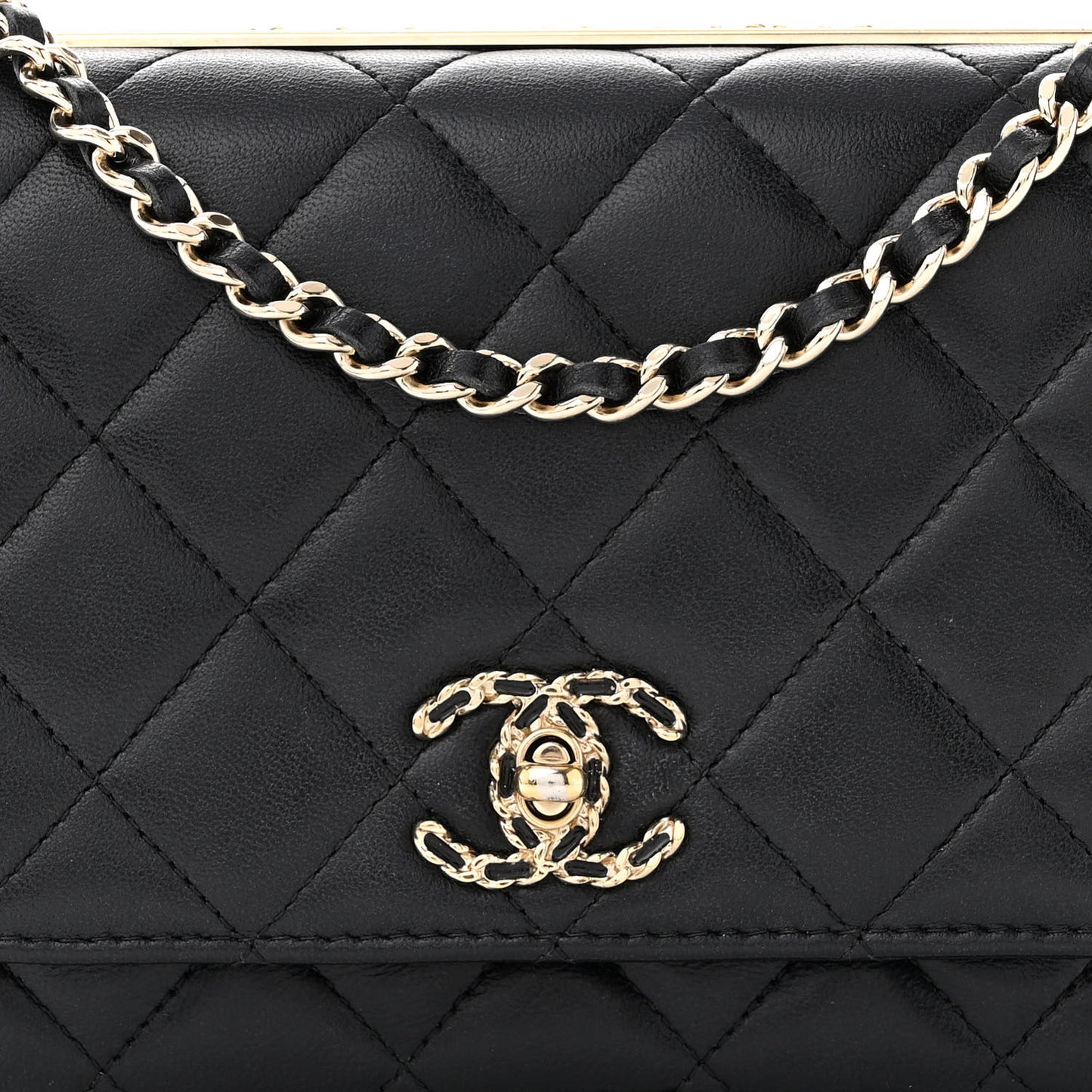 Lambskin Quilted Trendy CC Wallet On Chain WOC Black