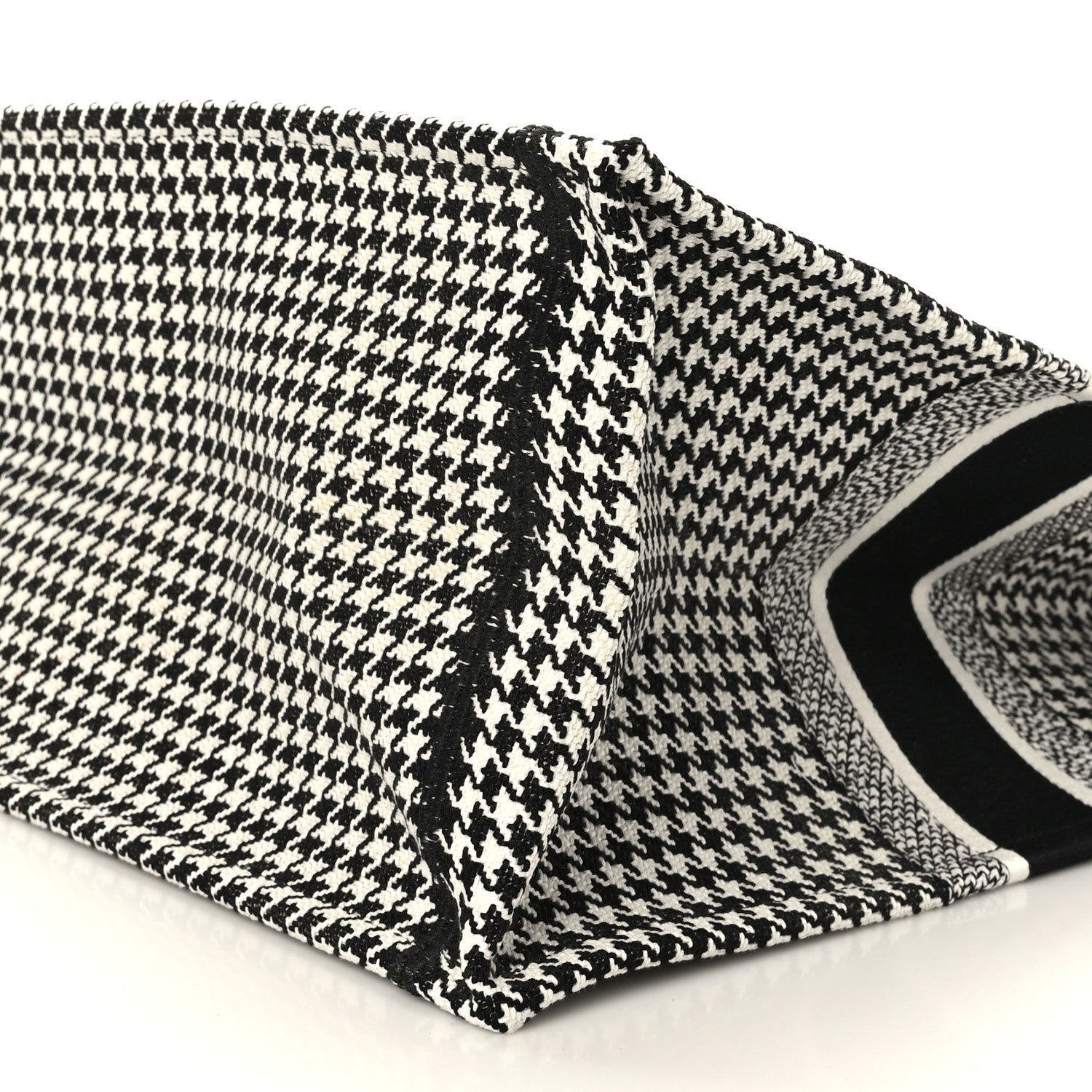 Christian Dior Canvas Houndstooth Embroidered Large Book Tote Black White 9 of 9