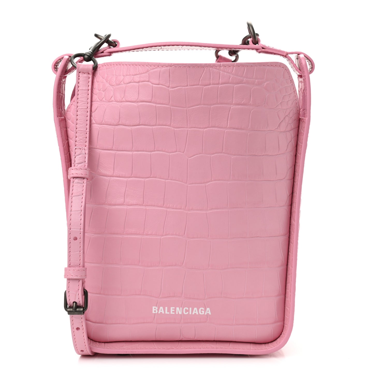 Calfskin Logo Crocodile Embossed XS Tool 2.0 North-South Tote Candy Pink White